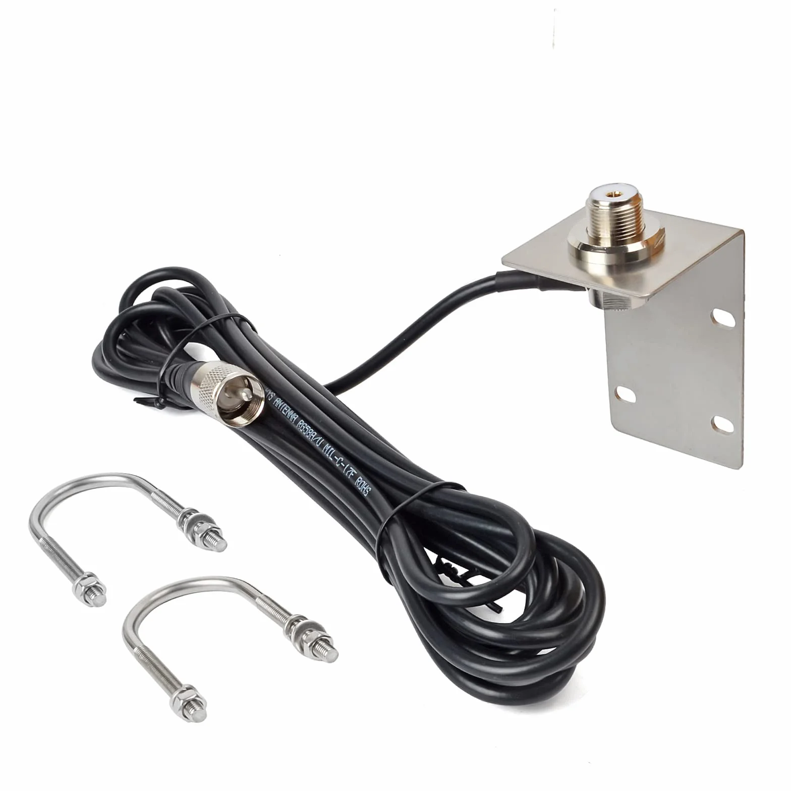 VHF - Antenna per barca, 156-163 Mhz, con cavo coassiale RG58 da 5 m e staffa parafango a forma di L, per radio mobile nave, yacht (orange)