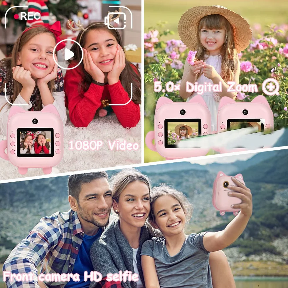Ainiv Macchina Fotografica Istantanea per Bambini,1080P HD Digitale Fotocamera Instant Print, 2.4 Pollici con Selfies+32GB SD Scheda+3 Rotoli di Carta da Stampa,Regali per Ragazze Ragazzi da 3-12 Anni