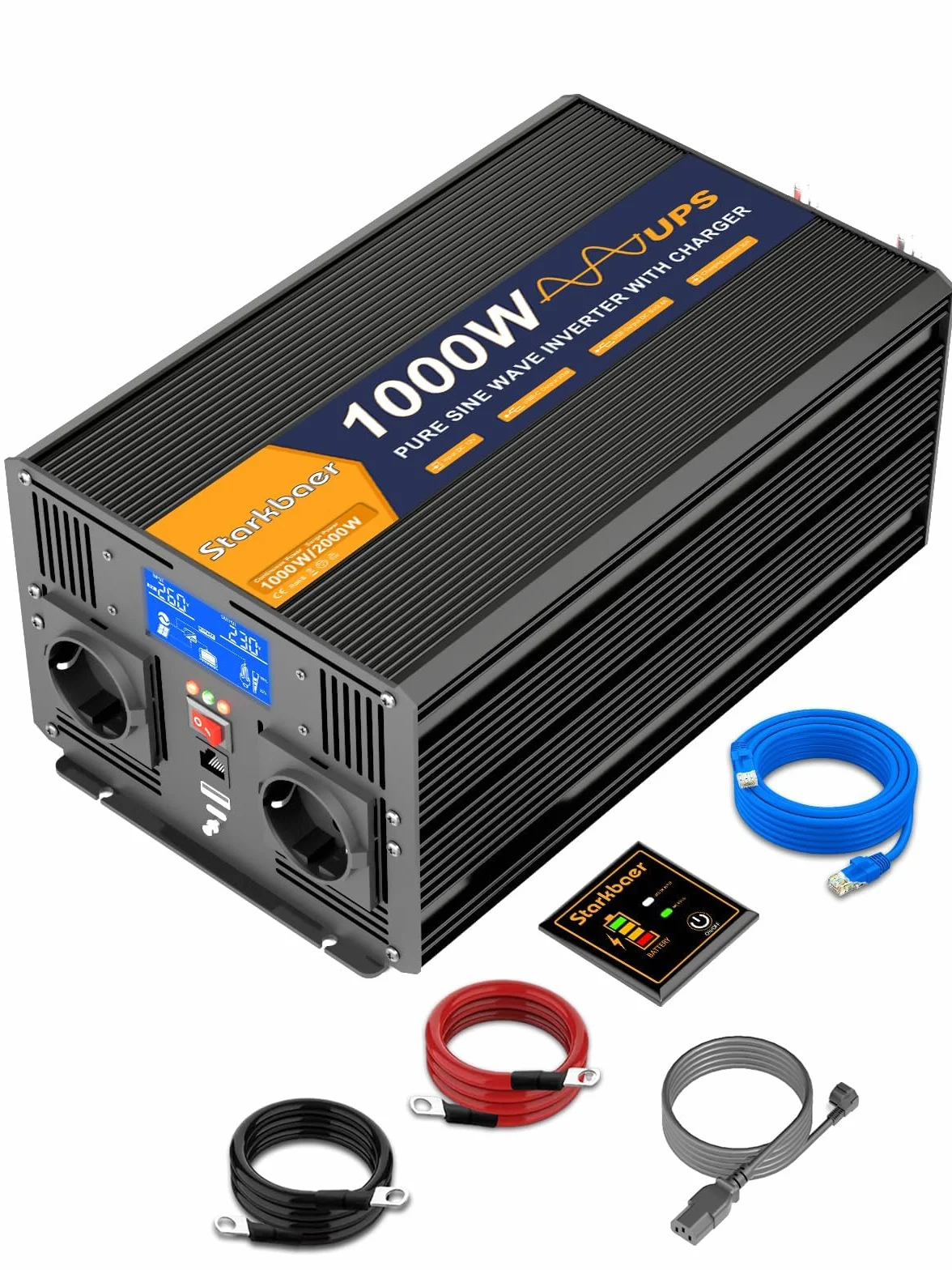 Inverter Puro Sinusoidale 1000W UPS 12V/220V con Caricabatterie 30A, 2 Prese EU, Telecomando 5M, LCD Display - Sicurezza Integrata per Emergenze Domestiche (1000W12V)