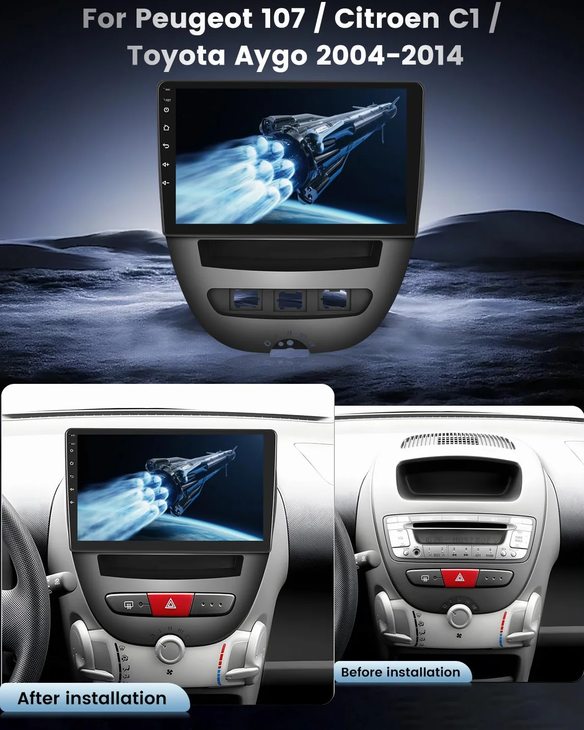 NHOPEEW Autoradio Android 2+64 GB per Peugeot 107 / Citroën C1 / Toyota Aygo 2004-2014 Supporta CarPlay Android Auto, video online, navigazione GPS e comandi al volante temi per l'interfaccia utente