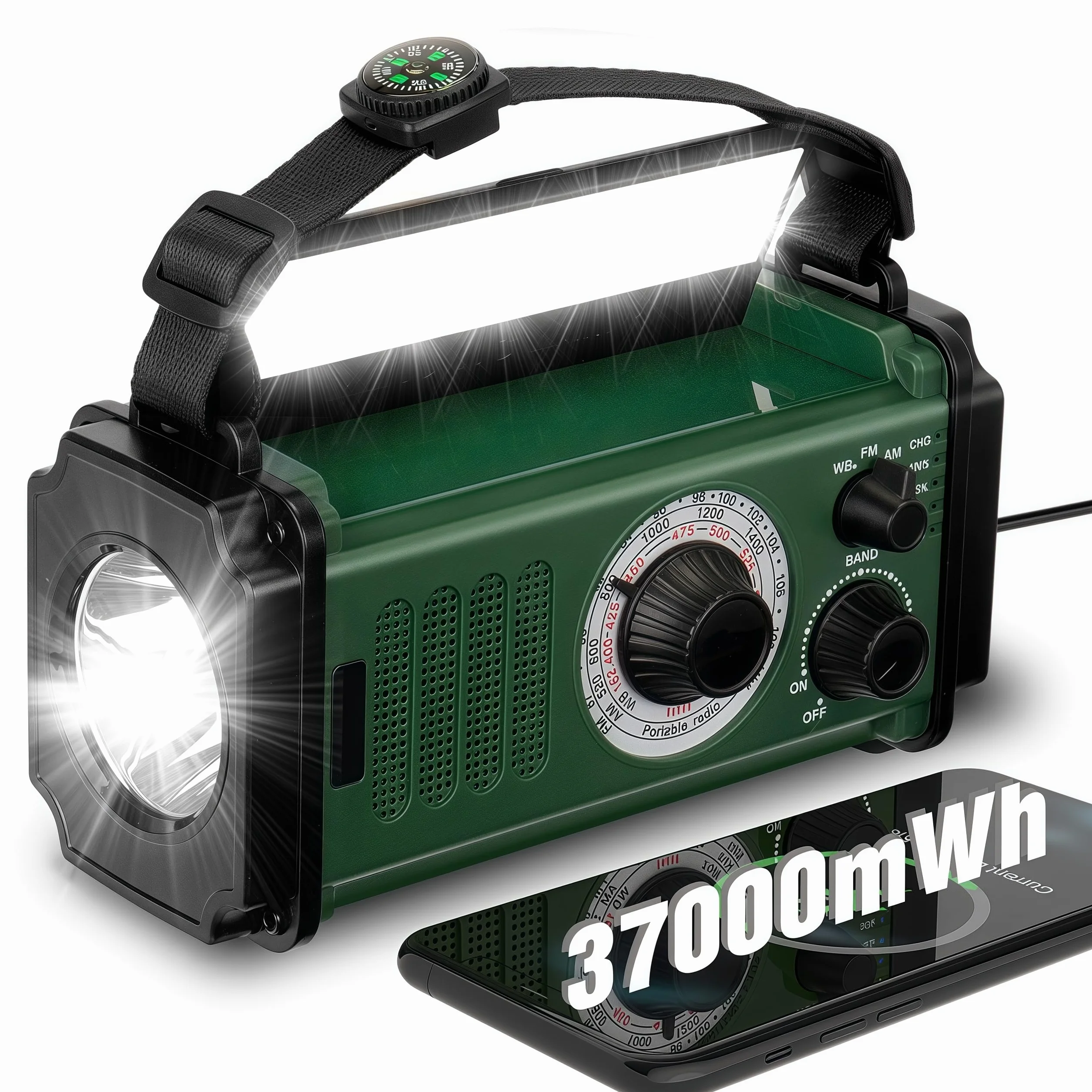 Radio di Emergenza a Manovella con Ricarica Solare NOAA AM FM 4 Metodi di Ricarica Batteria ai Polimeri Torcia Allarme SOS Bussola