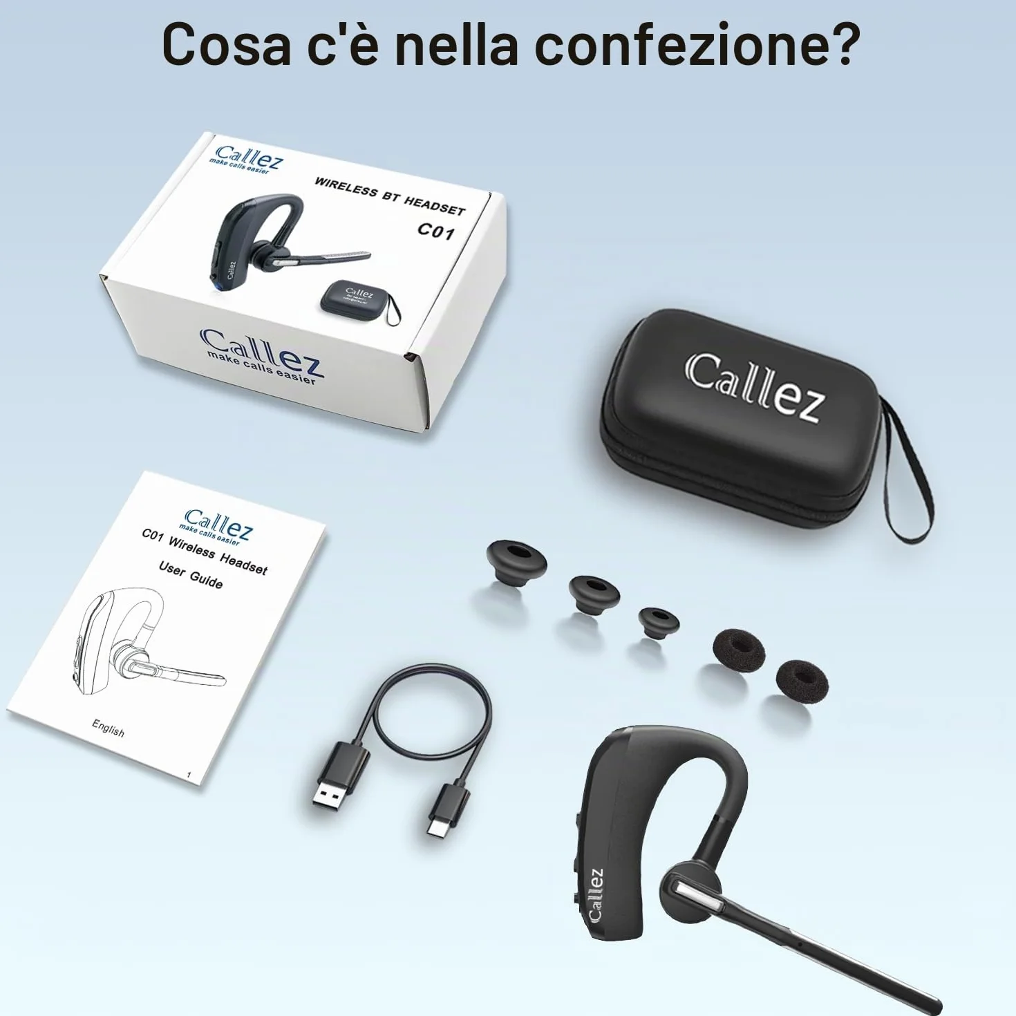 Callez Auricolare Bluetooth per iPhone Samsung Cellulare, Auricolari Bluetooth Singolo V5.0 con CVC8.0 Doppio Microfono ENC Cancellazione del Rumore Cuffie Wireless per Guida Ufficio Lavoro