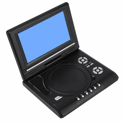 Lettore DVD Portatile da 7 Pollici con Schermo Girevole, Batteria Ricaricabile, Caricabatteria per Auto, Gamepad, Supporta più Formati e Funzione TV (Spina UE)