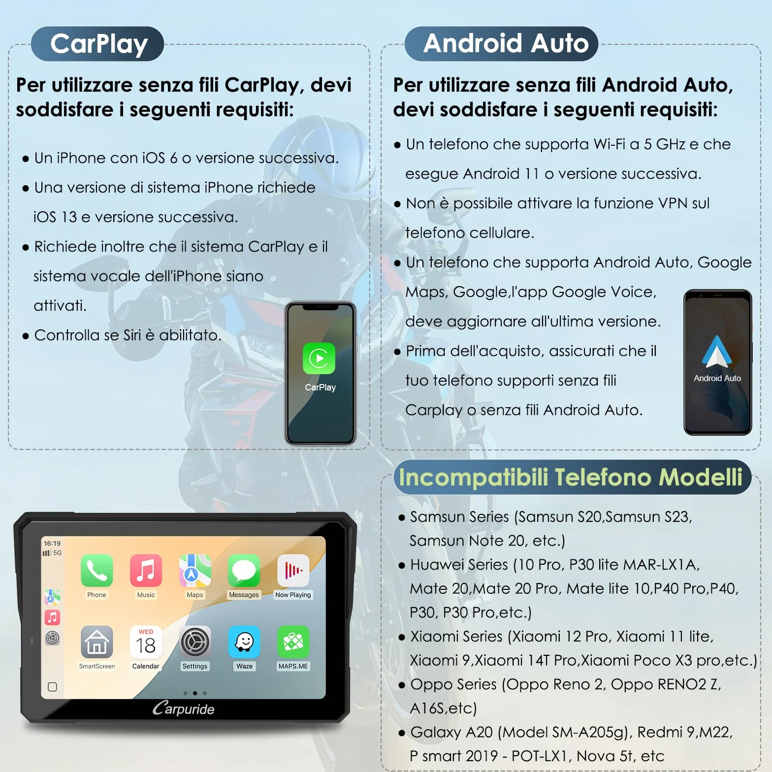 Carpuride W702BS Pro Moto Carplay Schermo con Wonder Wheel per BMW Moto, Senza Fili CarPlay e Android Auto, 7 Pollici Impermeabile Touchscreen, Doppio Bluetooth, Interfono Funzione, Dati Lettura.
