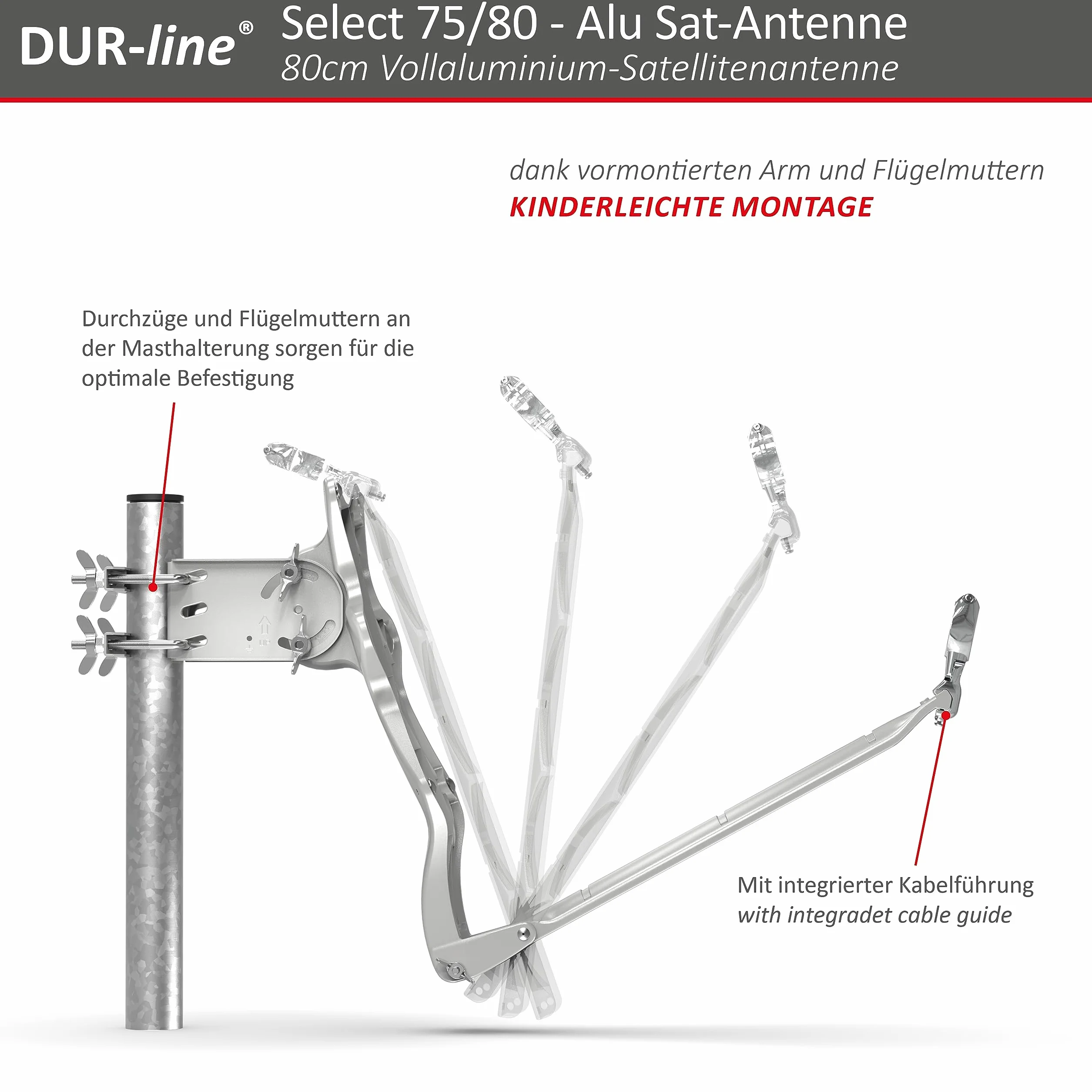 DUR-line Select - Parabola satellitare in alluminio, 75 cm/80 cm