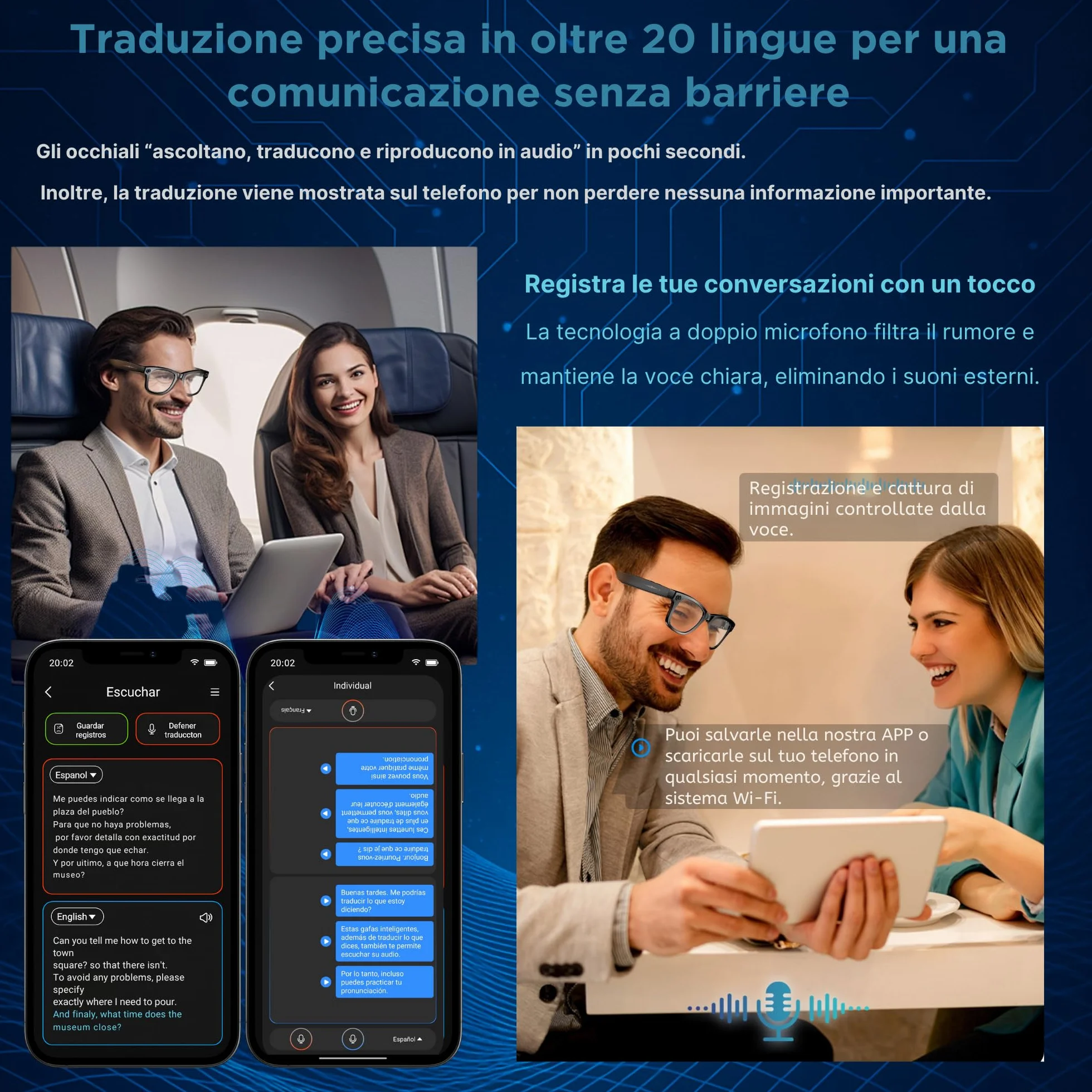 smartia – Occhiali Intelligenti con Fotocamera, Modello 2026, App in Italiano, Occhiali Bluetooth Suono Hi-Fi, IA GPT 5 integrata da Voice, Glasses Fotocromatici, Fotocamera da 33 MP 4K