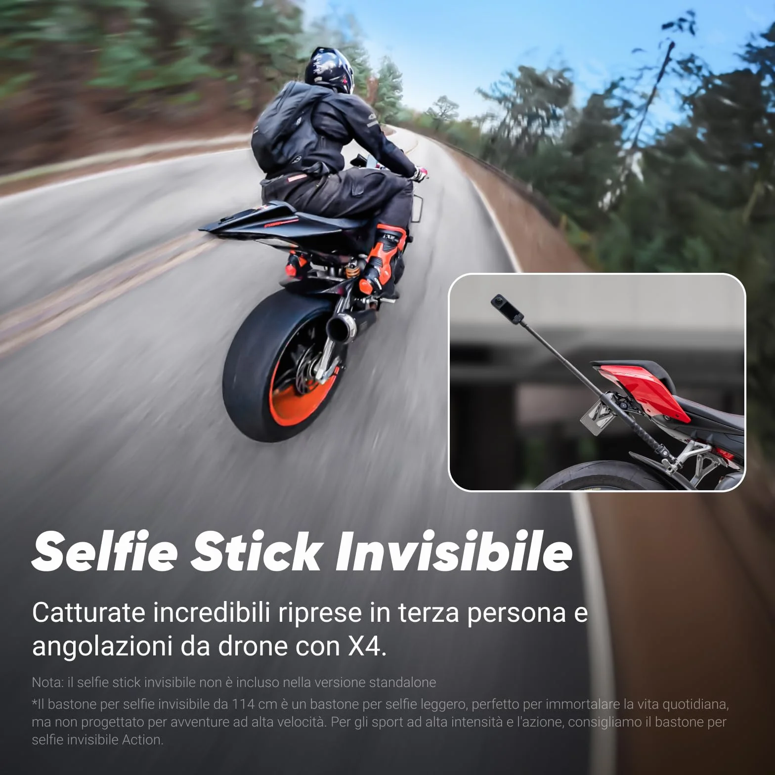 Insta360 X4 Starter Pack - Action Cam 360° 8K Impermeabile, Video Grandangolari in 4K, Selfie Stick Invisibile. Protezioni Lenti Rimovibili, Autonomia Batteria 135 min, Editing IA, Stabilizzazione