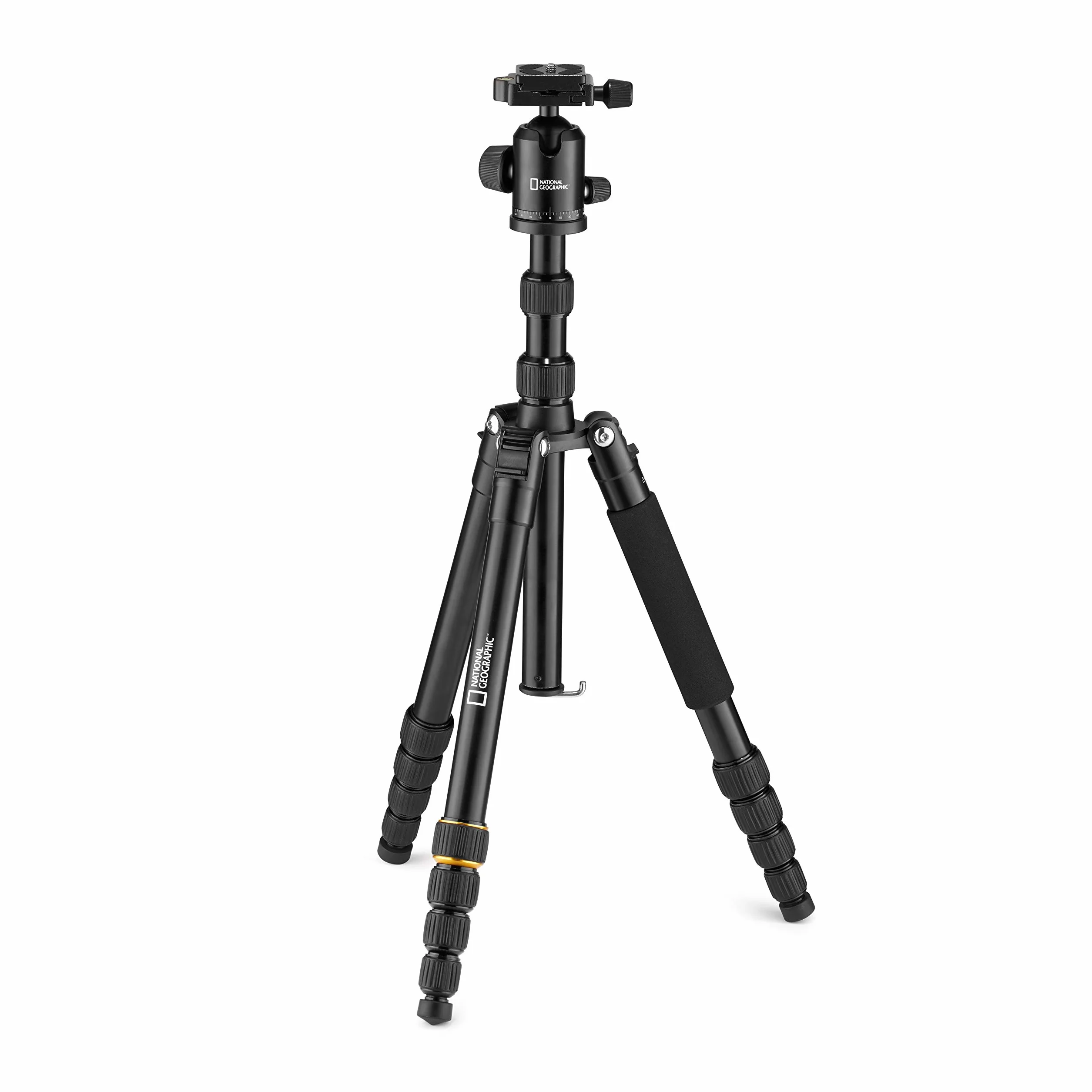 National Geographic NGTR002T - Travel Kit Treppiede con Monopiede, Alluminio, Gambe 5 Sezioni, Twist Lock, Sacca Trasporto, Carico Fino a 8 kg, Testa a Sfera, Sgancio Rapido, Nero [Esclusiva Amazon]