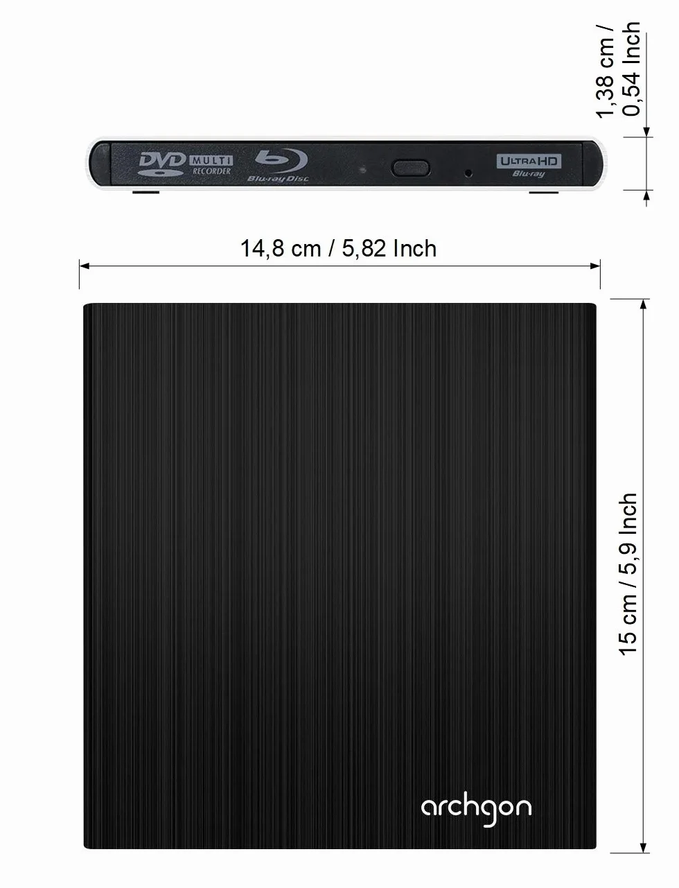 Archgon, lettore DVD e blu-ray nero Nero USB 3.0 Style 4K UHD Player & USB-C & EVA