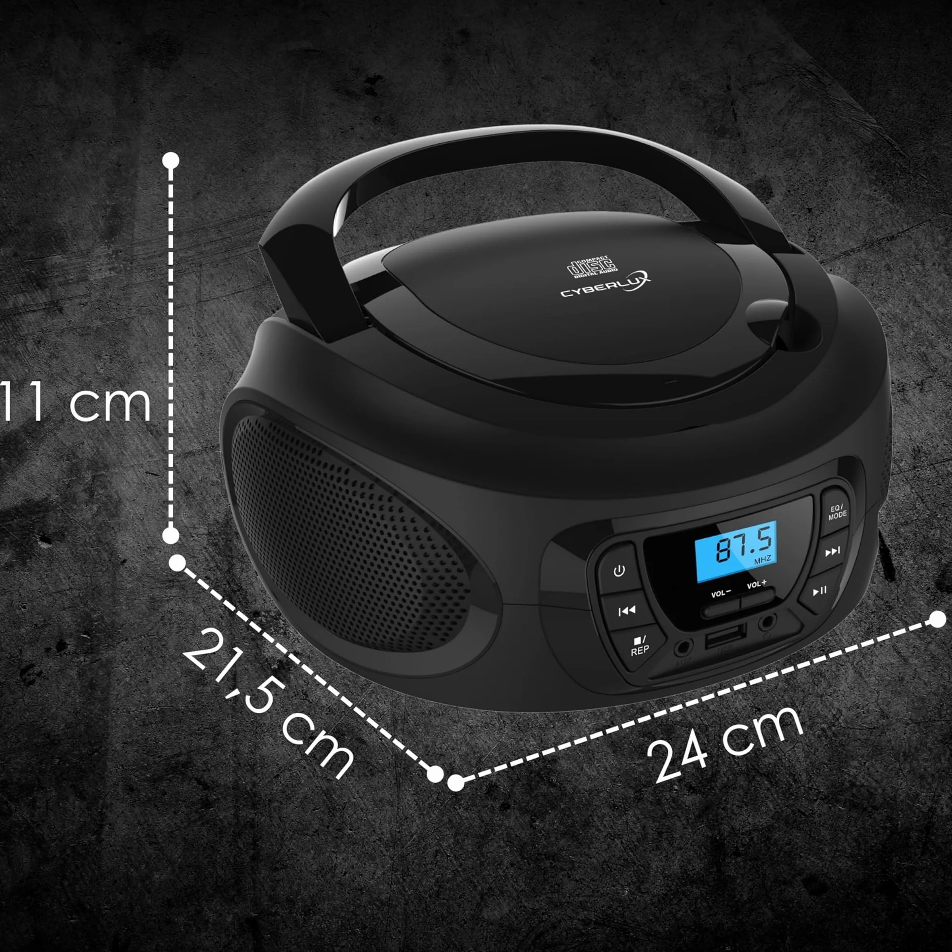 Boombox lettore portable CD/CD-R - USB - FM radio - ingresso AUX-IN - uscita cuffie - radio bambini - stereo - sistema compatto