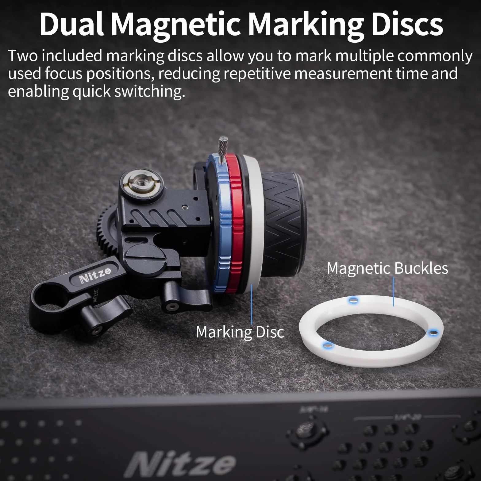 Nitze Mini Follow Focus Kit con 3 Ingranaggi di Trasmissione Reversibili, Follow Focus per DSLR Fotocamera, Supporto A/B Arresti Rigidi e Zoom Infinito a 360° per Sony FX3 A7 S5 Cage - MF15C