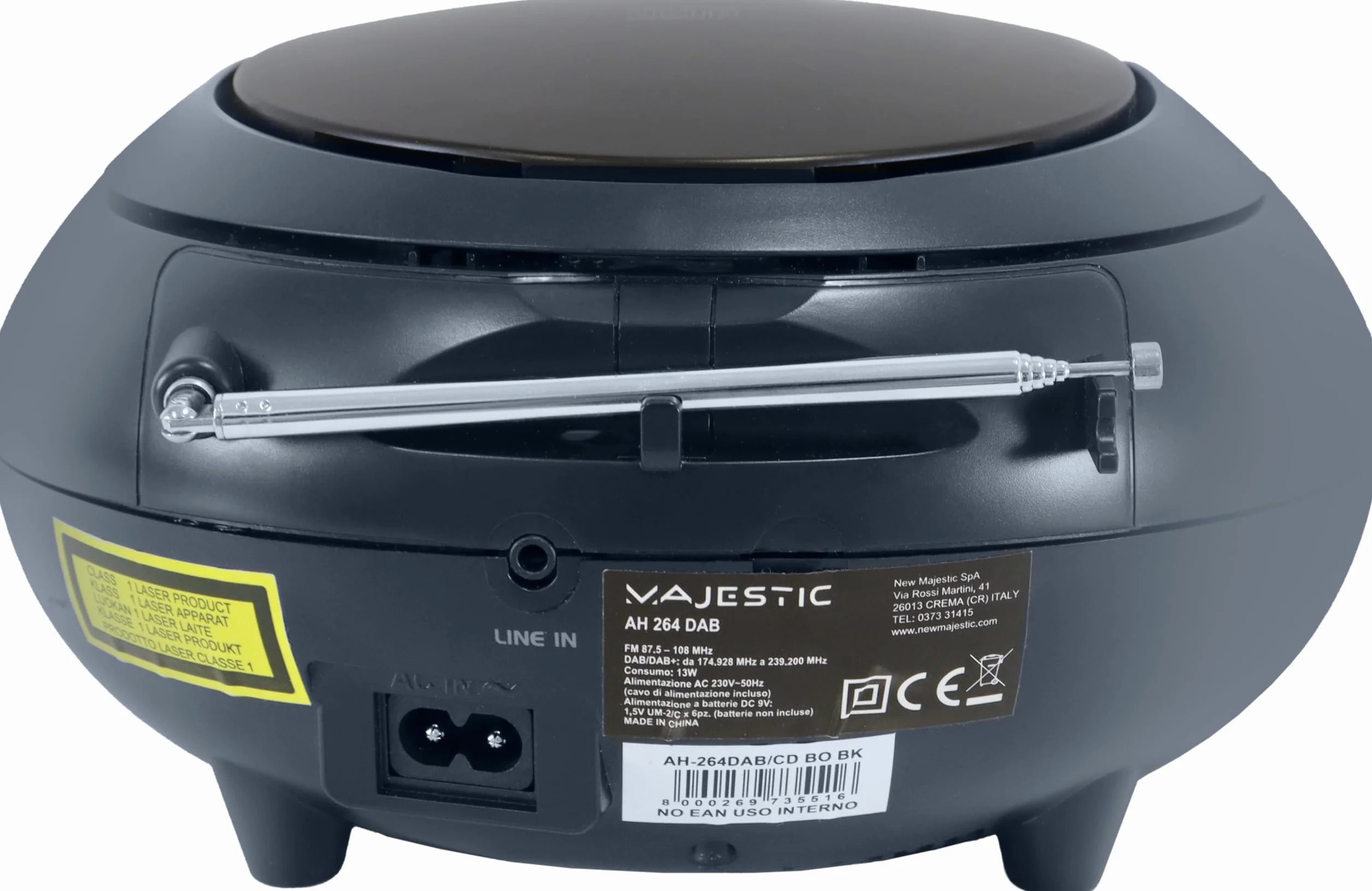 Majestic AH 264 DAB - Boom Box Portatile con Lettore CD, Radio DAB e FM, Ingresso AUX-IN, Nero