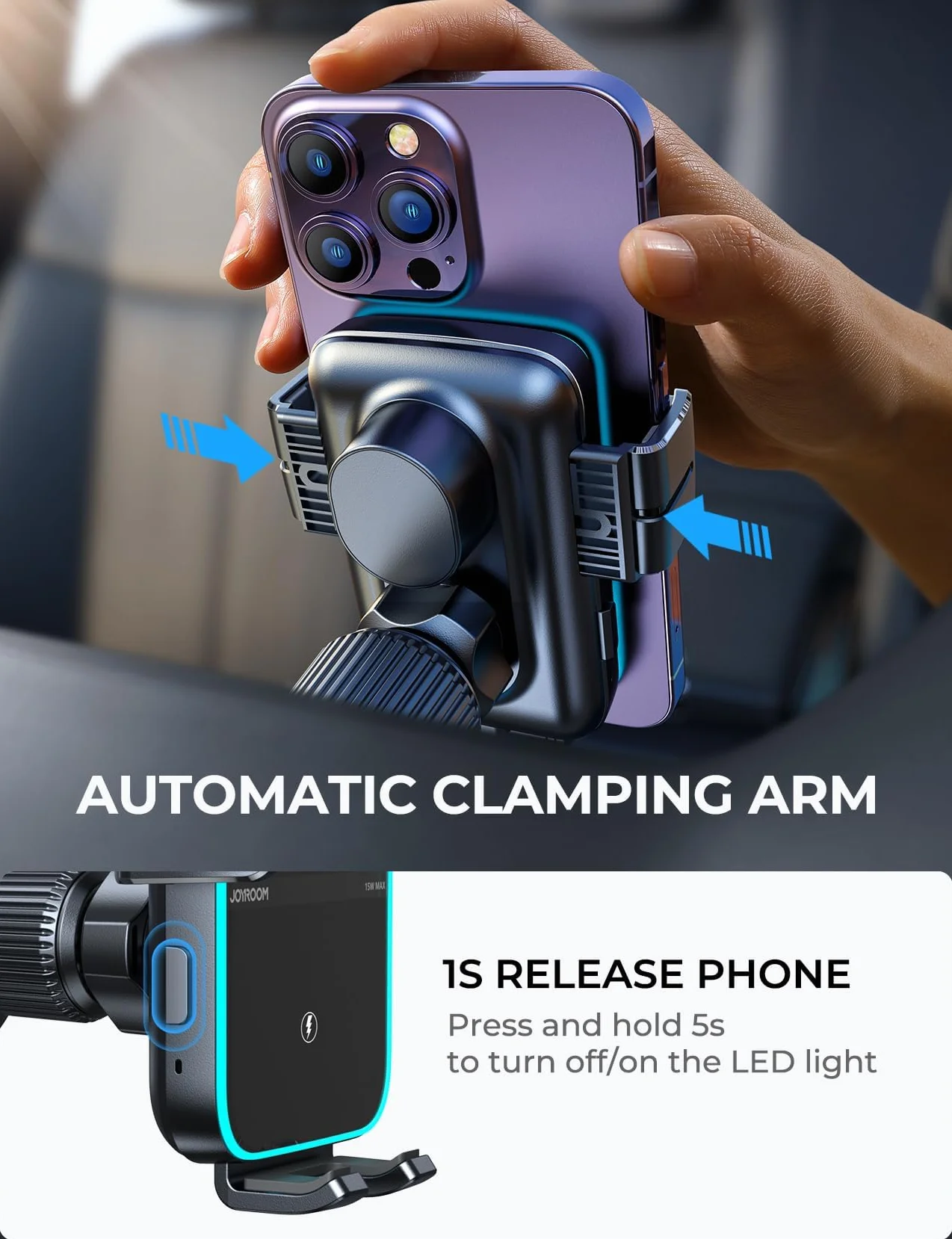 JOYROOM 15W Qi Caricatore Wireless Auto, [Doppia Bobina] Supporto Cellulare Auto Wireless con Auto-Bloccaggio, Ricarica Caricatore Magsafe Auto per iPhone 17/Samsung S25/Xiaomi/Huawei