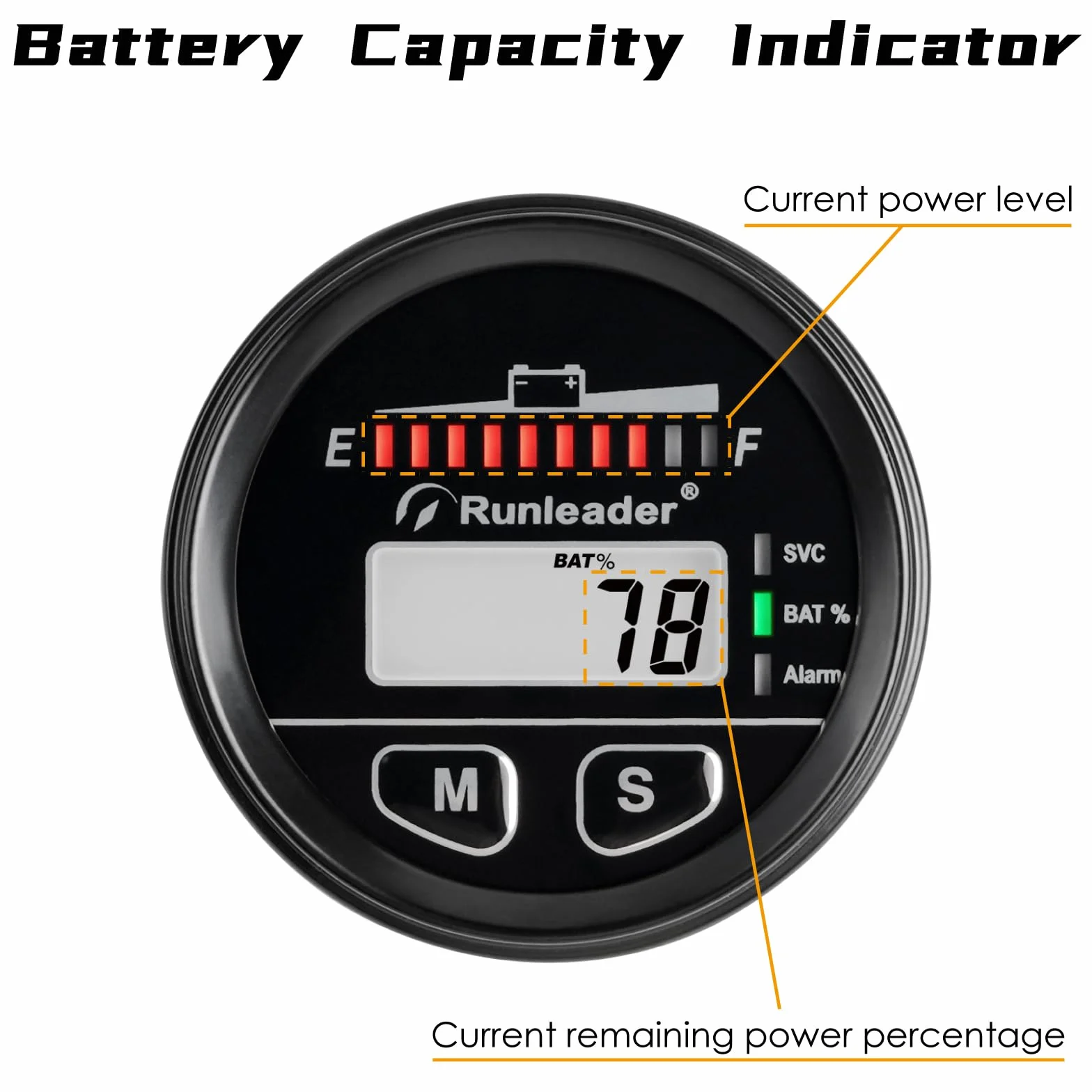 Indicatore del Livello di Carica della Batteria 12V 24V 36V 48V Contaore Misuratore di Tensione per Batterie al Piombo Gel LiFeO4 AGM