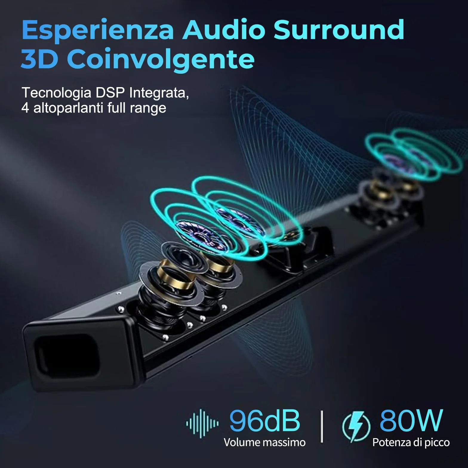 OXS S3 Soundbar per TV, Home Theater Bluetooth 5.0, Bassi Dinamici, Suono surround 3D, Ottimizzazione dei dialoghi, Compatibile con AUX/Optical/Coaxial, 3 Modalità Audio, Montabile a Parete