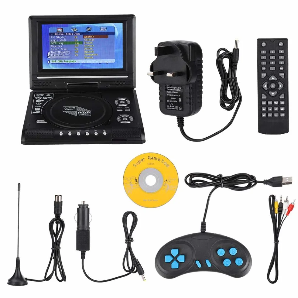 Lettore portatile, 7,8 Pollici Lettore DVD Portatile con 800 mAh Batteria Ricaricabile, 270 Gradi Display Rotante Supporto Schede SD e USB, Radio FM Lettore DVD per Auto per Viaggi. (EU)
