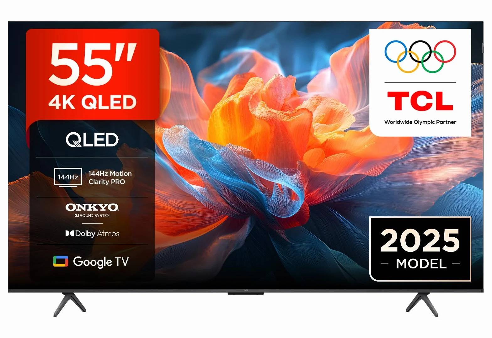 TCL 55T8C TV QLED 4K HDR Ultra HD 55", Google TV, Dolby Vision Atmos, Motion Clarity Pro 144 Hz, FreeSync, Onkyo 2.1
