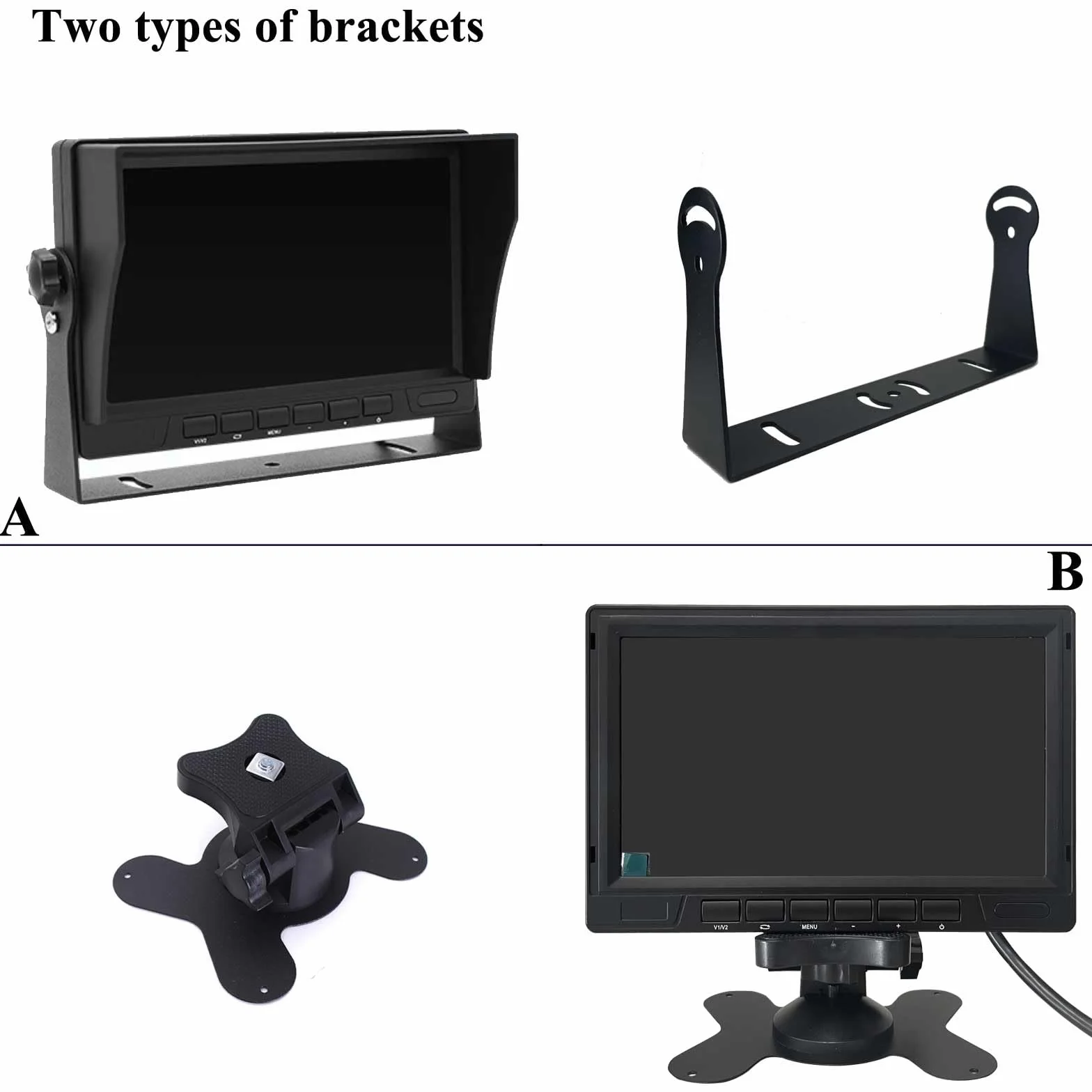 Telecamera posteriore AHD 1080p per veicoli e camion con monitor a 2 schermi divisi da 17,8 cm, 2 telecamere di retromarcia impermeabili per visione notturna con cavo da 15 m per semirimorchio, camper