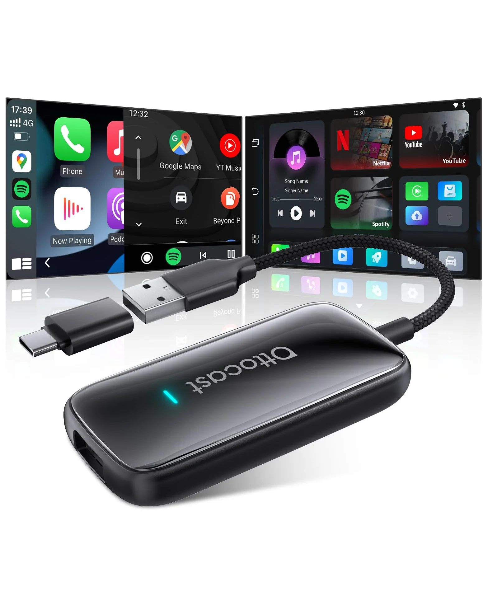 2026 Nuovo OTTOCAST Play2video Ultra, Adattatore CarPlay & Android Auto Wireless con YouTube Netflix, Plug & Play Chip 5G, WiFi6, 4GB+32GB Carplay AI Box per auto con CarPlay cablato dopo il 2016