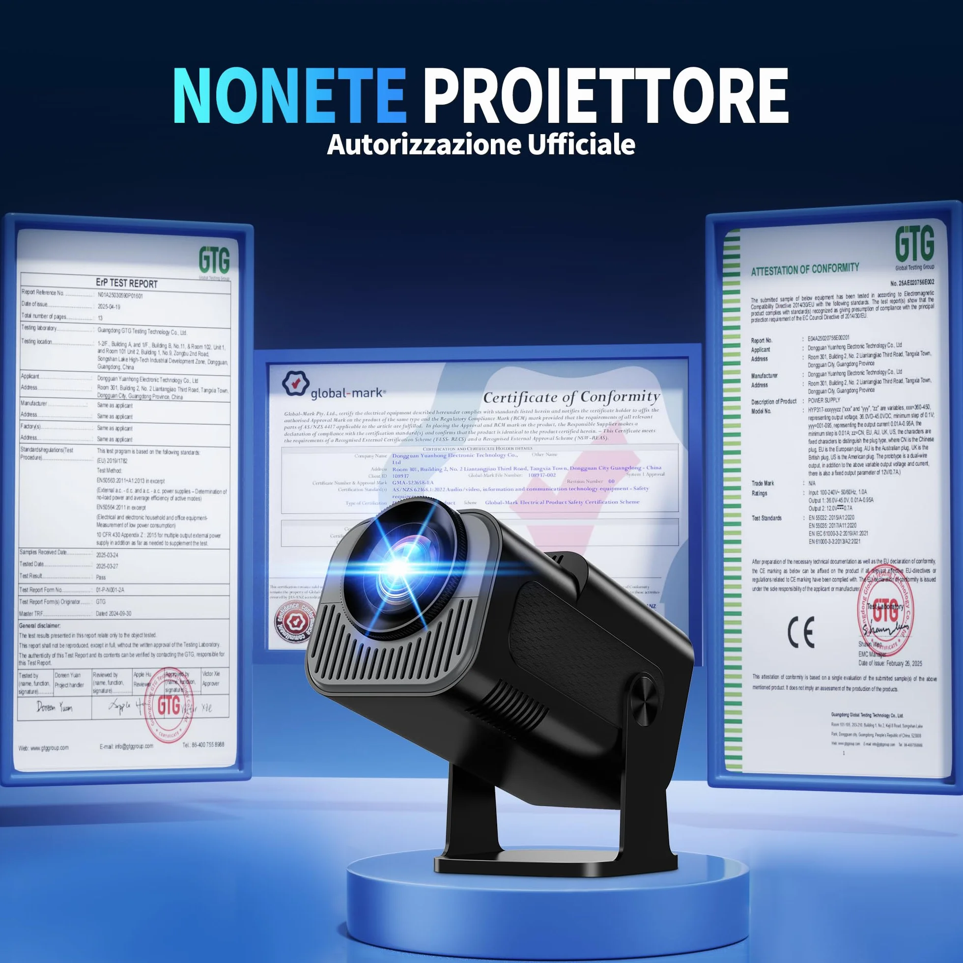 Proiettore 1080P 4K WiFi 6 Bluetooth 5.2 Mini Portatile con Rotativo 270° Auto Keystone Nero