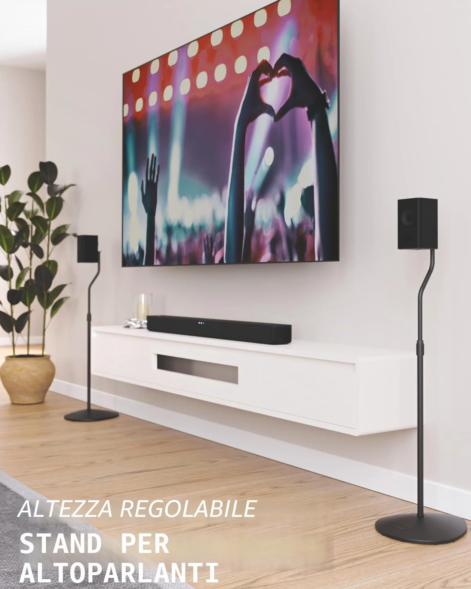 Sanus Supporto per altoparlante regolabile in altezza, si estende da 71,1 cm a 96,5 cm, contiene altoparlanti satellitari e piccoli da scaffale (ad esempio Bose, Harmon Kardon, Polk, JBL, KEF, Nero
