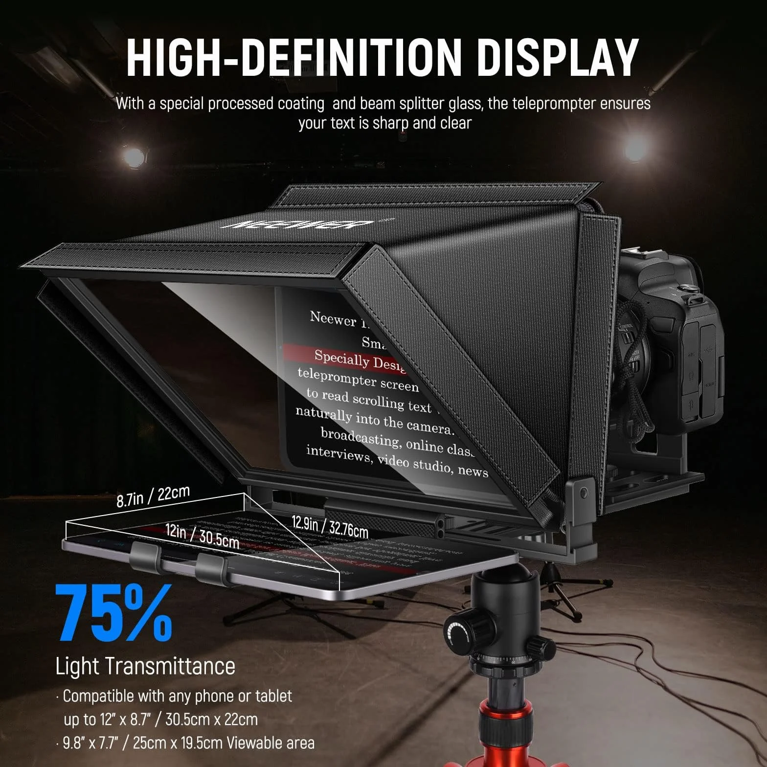 NEEWER X12 14" Teleprompter in Lega di Alluminio per iPad Tablet Smartphone Fotocamere DSLR con Telecomando, Custodia, APP Compatibile con iOS/Android per L'insegnamento Online/Vlogger/Live Streaming