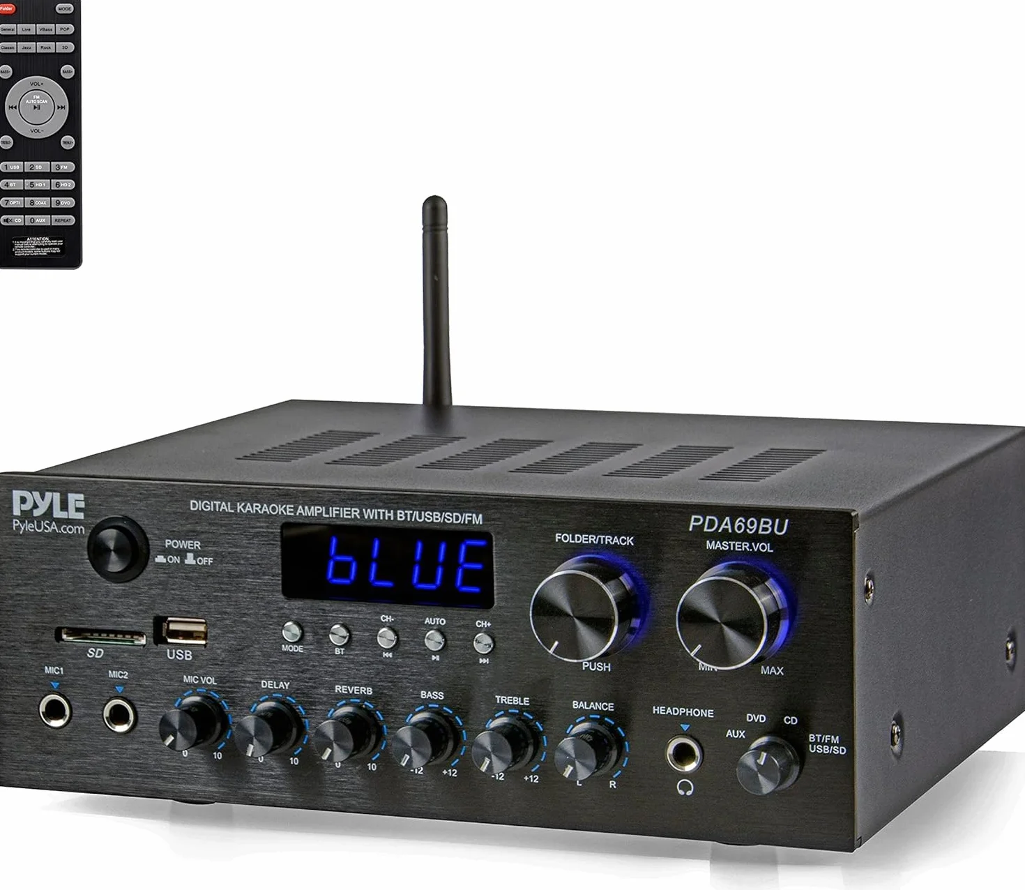 Pyle Amplificatore Audio Stereo Bluetooth 300 Watt Doppio Canale MP3 USB SD AUX RCA MIC Cuffie FM LED per Home Theater Studio