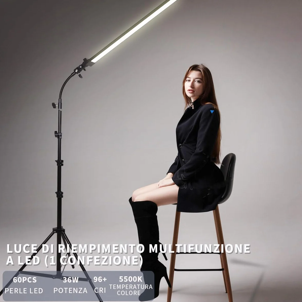 Kit di Illuminazione LED da Studio Fotografico con Supporto e Borsa Tubo Morbido per Bellezza, Sopracciglia, Tatuaggio, Trucco, Odontoiatria, Ciglia, Ritratto, Luce per Fotografia Di Prodotto