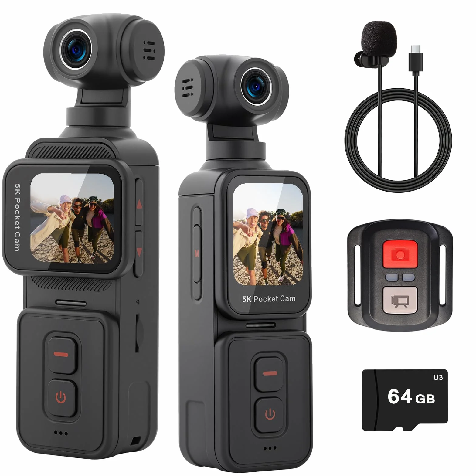ydi 5K Fotocamera per Vlog con Touchscreen, Videocamera Portatile Wi-Fi POV Camera con Lente Elettrica Ruotabile a 270°, Rilevamento del Volto, Telecomando, Microfono Esterno, Scheda da 64GB