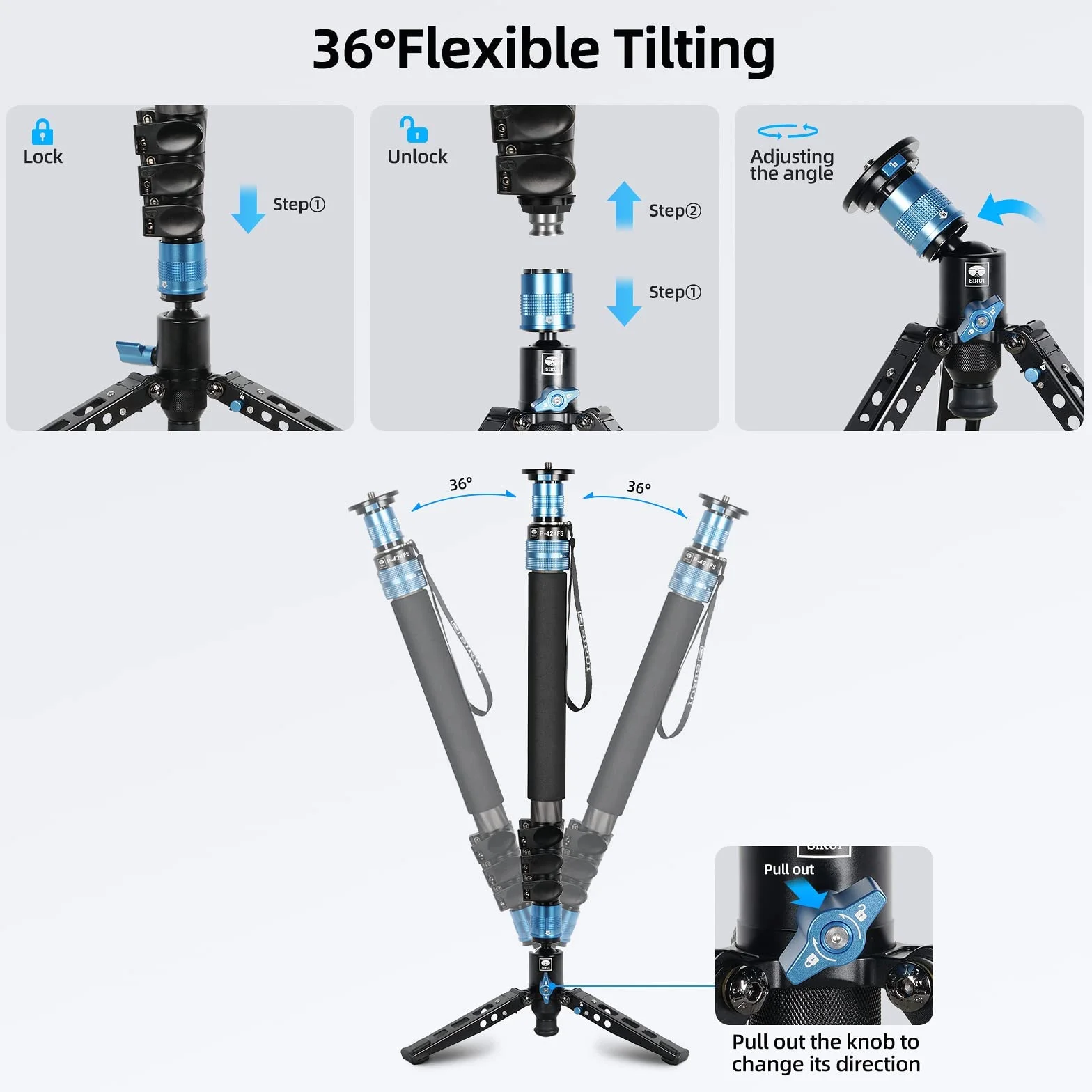 SIRUI P-424FS Monopiede in fibra di carbonio da 160 cm con piedini per fotografia reflex, monopiede fotografico professionale portatile a 4 sezioni per fotocamera, videocamera, carico massimo 12 kg