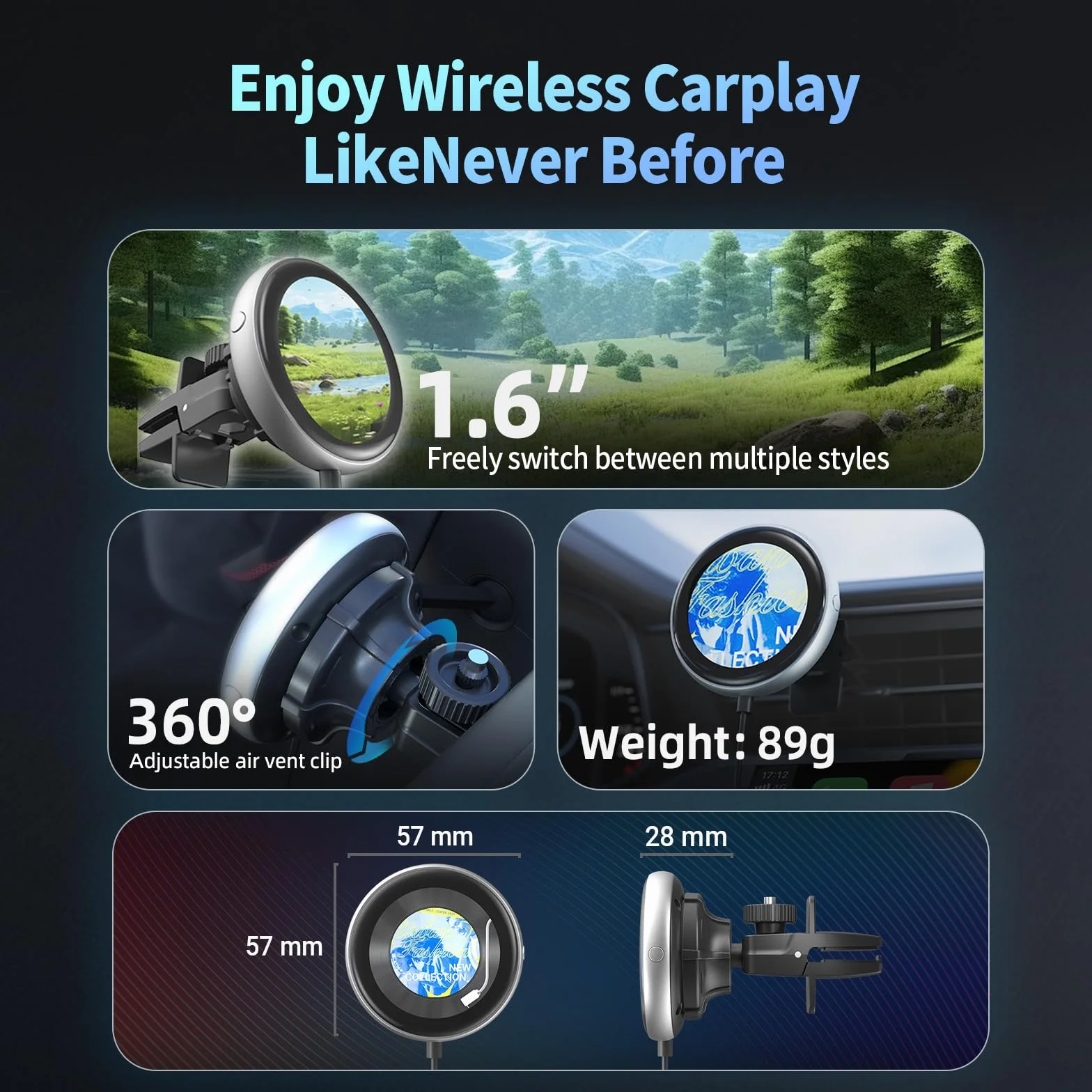 OTTOCAST Adattatore Carplay Wireless Clip, Plug & Play Dongle Wireless CarPlay con Display Elettronico può Mostrare Orologio Immagini Copertina di Album Musicali Compatibile con Auto con Wired CarPlay
