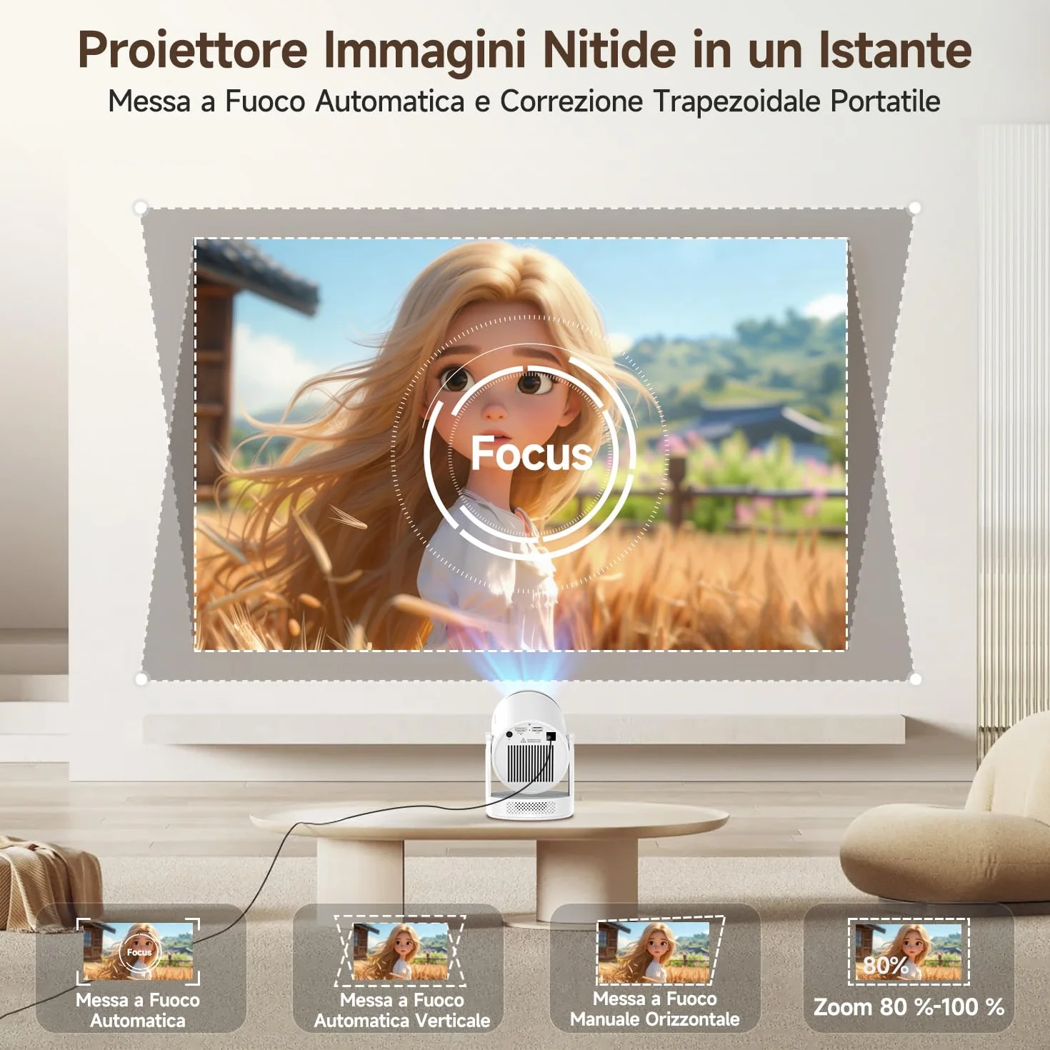 【Messa a Fuoco Automatica】Proiettore 4k Magcubic HY320pro - Risoluzione Nativa 1080p, 400 ANSI, Contrasto 10000:1, Wi-Fi 6 e Bluetooth 5.4, Correzione Trapezoidale per casa e ufficio
