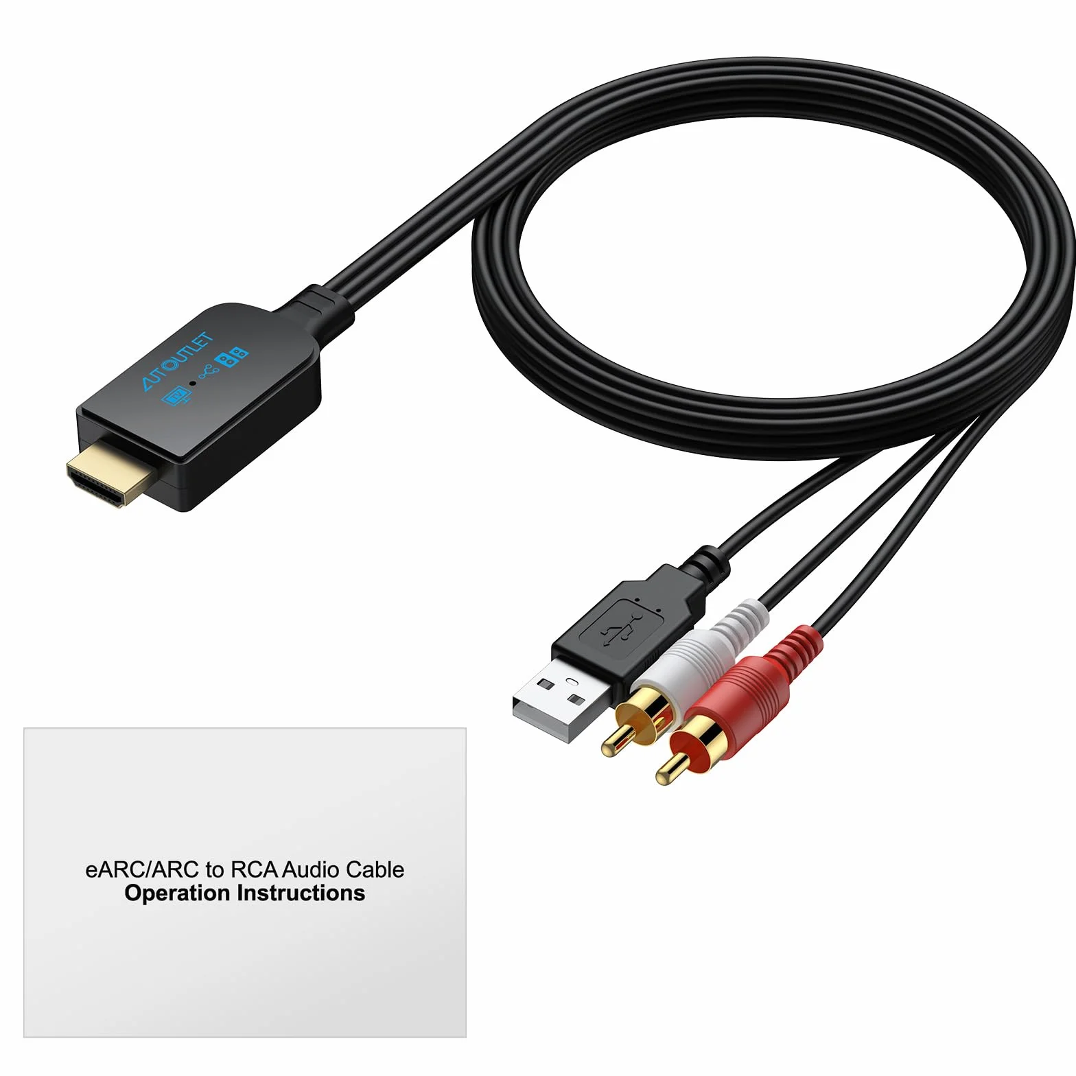 AUTOUTLET Convertitore Audio HDMI eARC/ARC a RCA 192KHz/24bit Supporta CEC PCM 2.0 Cavo 150 cm