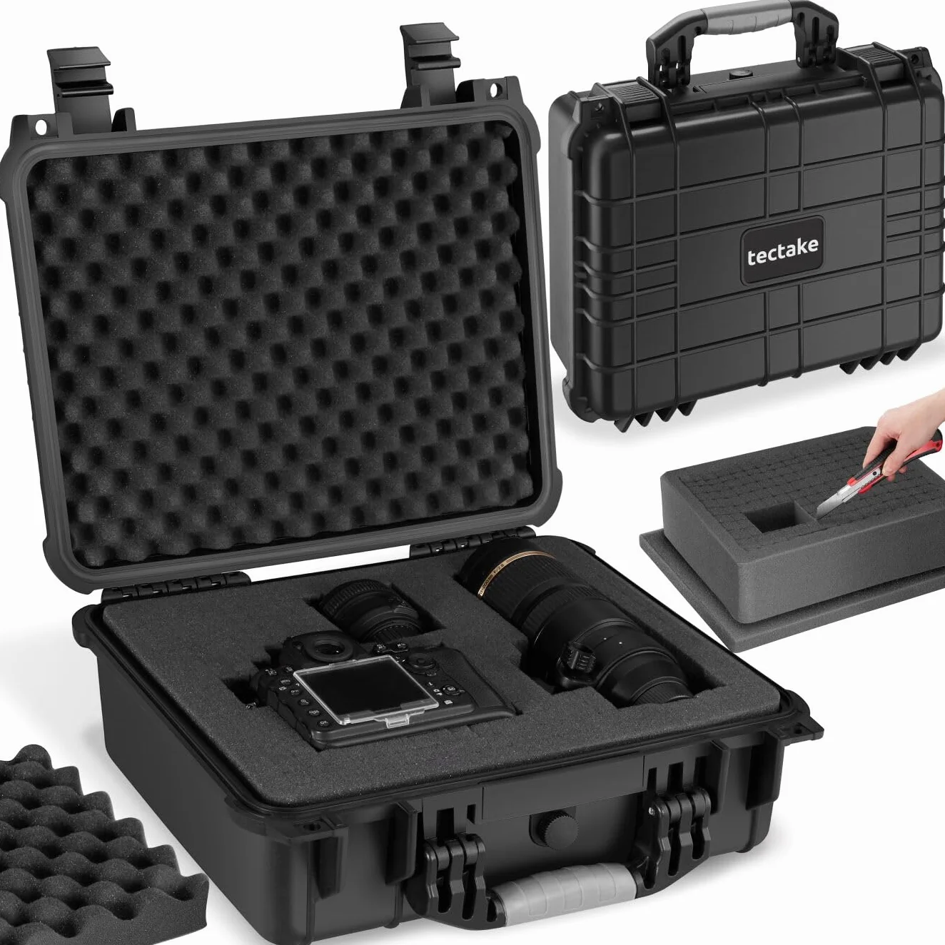 tectake® Valigetta Universale per Fotocamera, Custodia Macchina Fotografica, Leggera, Robusta, Porta Macchina Fotografica, Valigetta Impermeabile Rigida, IP55 - dimensioni interne 37,5x27x15,5 cm