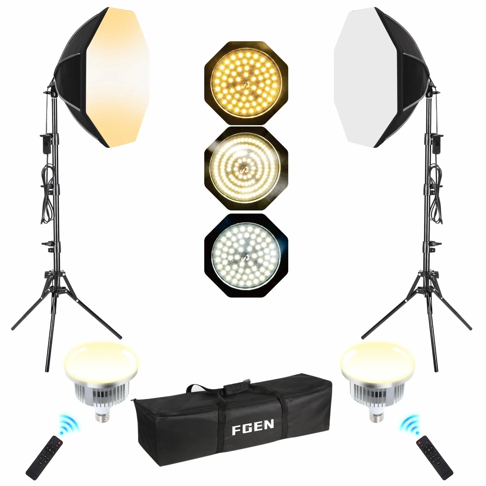 50 cm 60 W 3000-6500K ottagonale softbox con 3 modalità di colore, kit di illuminazione dello studio con supporto pieghevole da 1,5m per una rapida configurazione della fotografia