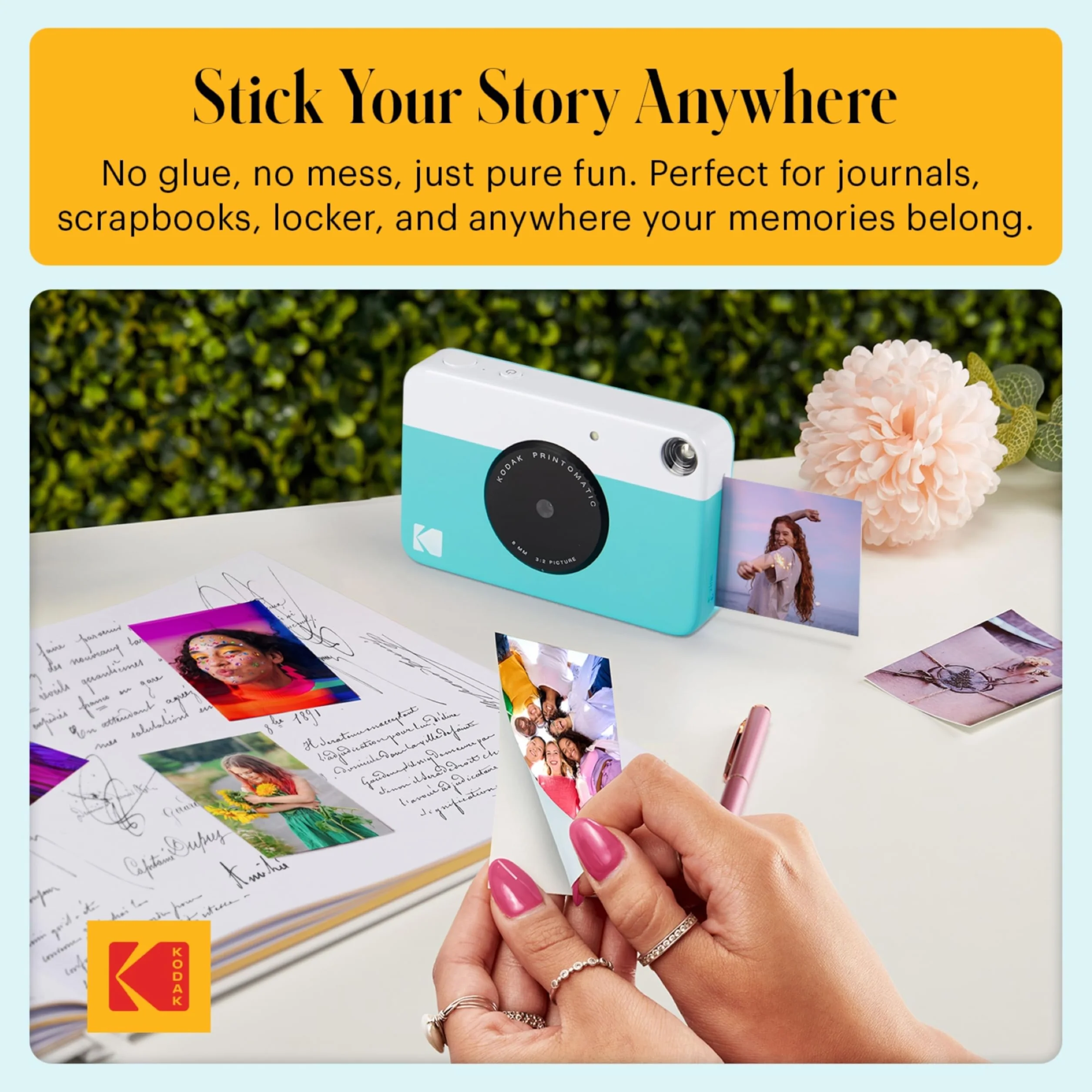 KODAK Printomatic Pacchetto iniziale per macchina fotografica a stampa istantanea a colori + Custodia morbida + Carta fotografica Zink da 20 pezzi - Foto colorate su carta adesiva 2x3" - Blu
