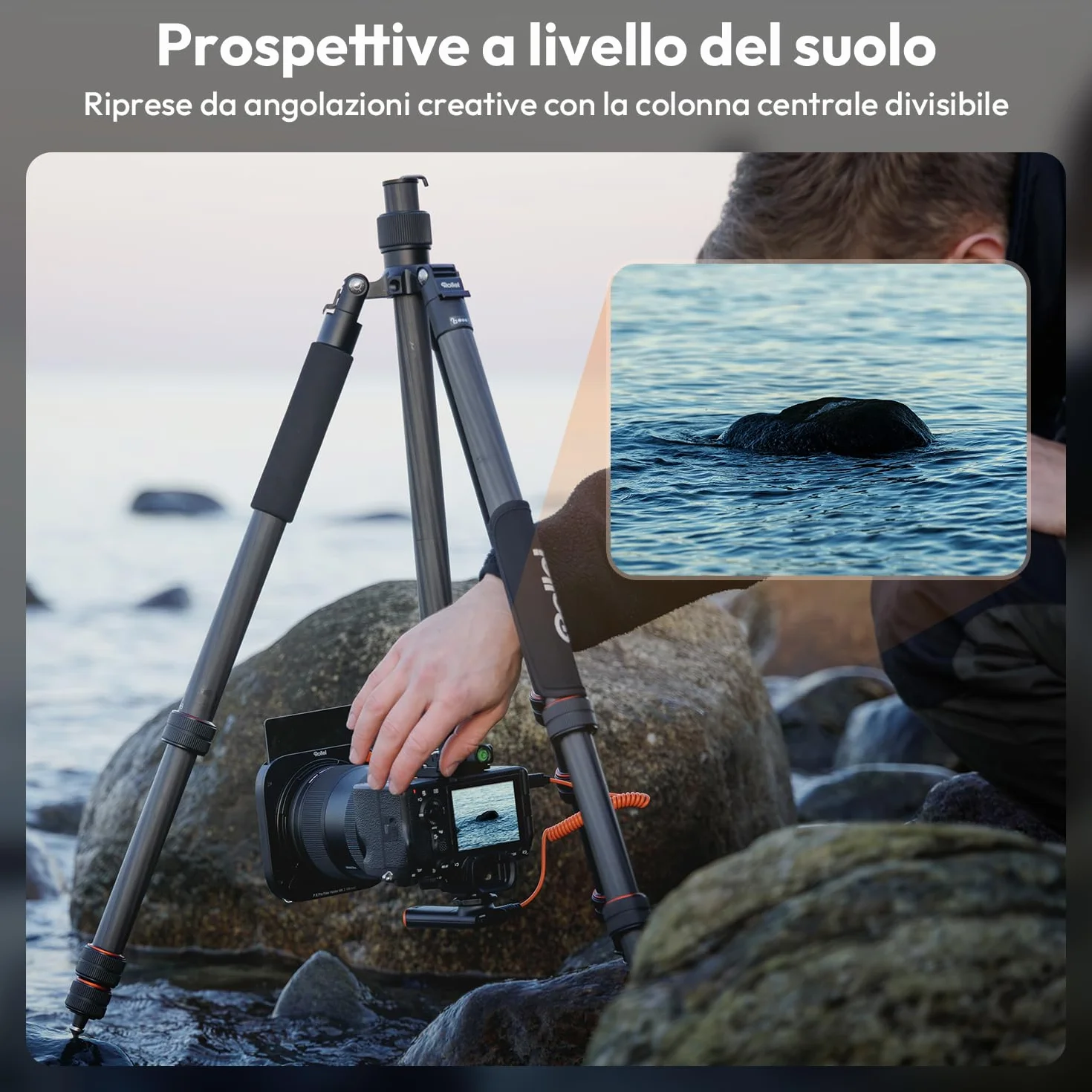 Rollei C6i Treppiede Fotocamera Nero, 171,5cm Cavalletto Fotografico Carbonio Viaggio con Testa Sfera a 360° Tripod Camera per Sony Canon Nikon DSLR Treppiede per Smartphone con Supporto per Telefono
