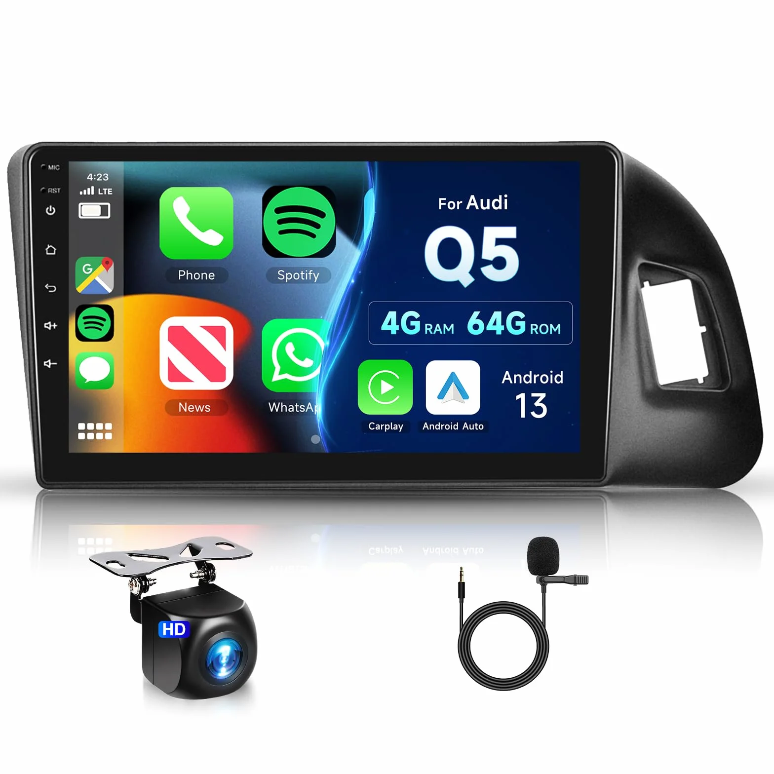 8 Core 4GB+64GB Autoradio per Audi Q5 2010-2018 Android 9 Pollici Touch Screen Carplay Android Auto Wireless, Hodozzy 2 Din Radio Bluetooth DSP GPS WiFi RDS Telecamera Schermo Auto Stereo per Audi Q5