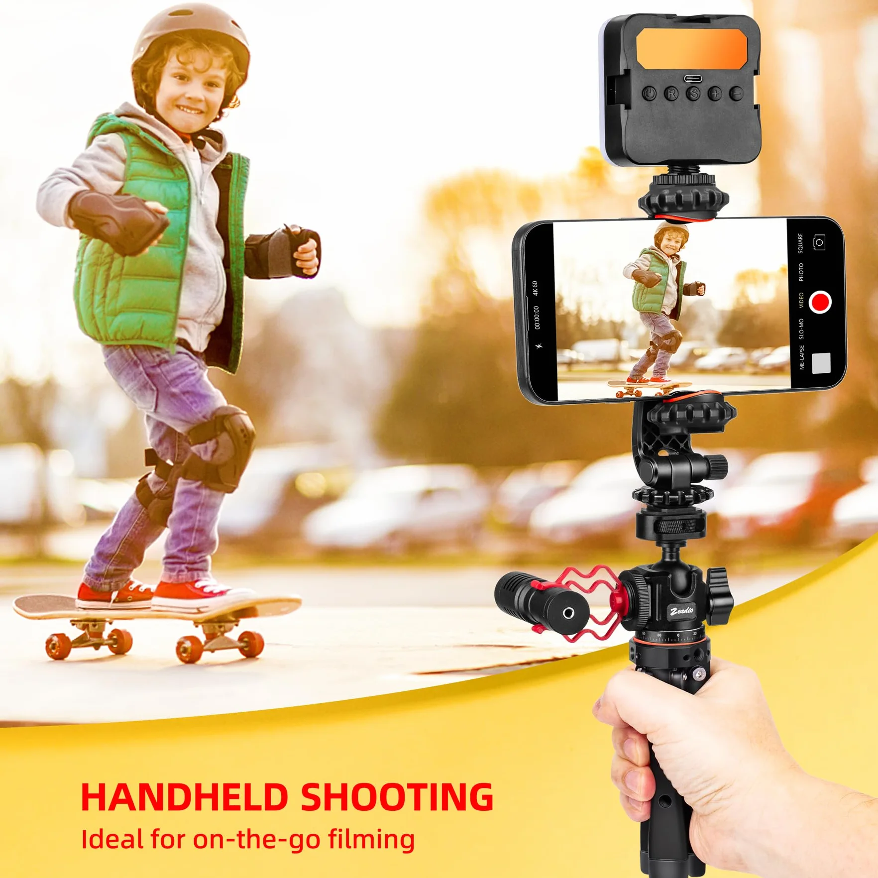 Zeadio Kit Treppiedi in Metallo Heavy Duty con Adattatore 1/4", Supporto per Telefono e Adattatore per Action Cam, Compatibile con iPhone/Android Fotocamera Gimbal Action Cam e altro