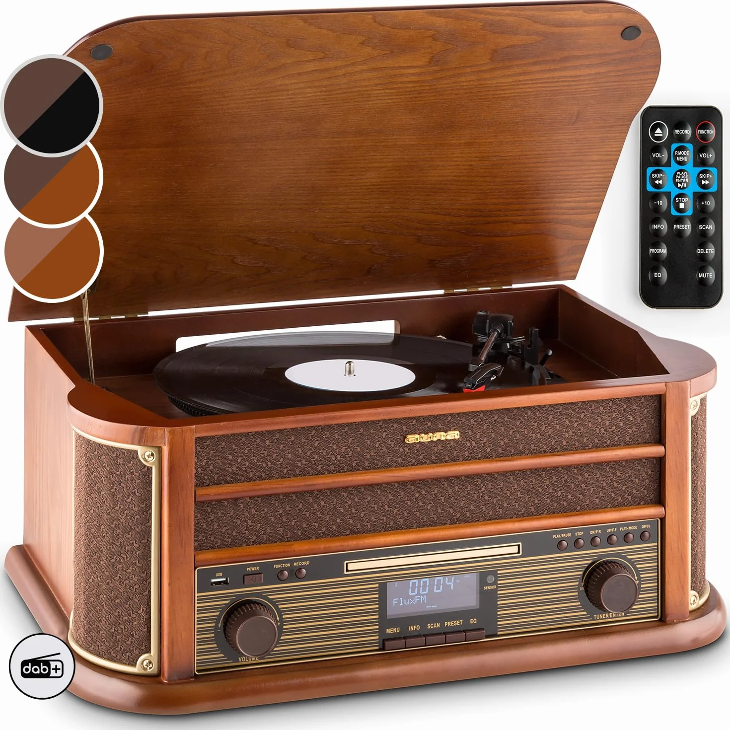 AUNA Belle Epoque 1908 Giradischi Vintage Radio Digitale DAB+ FM Bluetooth Lettore CD MP3 USB Marrone