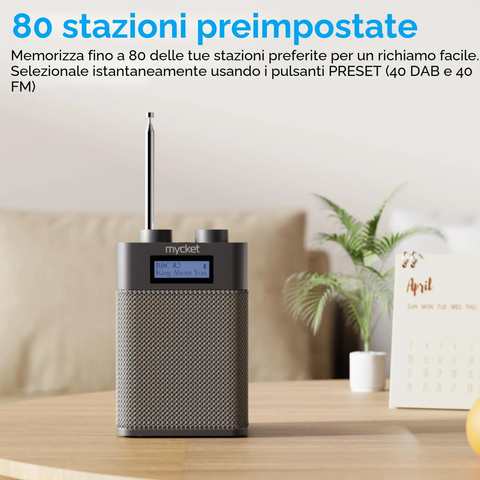 Mycket Dab/Dab+ Radio Digitale e FM, Radio Alimentata a Batteria Integrata da 2200 mAh, Ricaricabile Portatile DAB Radios con Bluetooth/U, 80 Stazioni Preimpostate, Ingresso Cuffie, LED Display