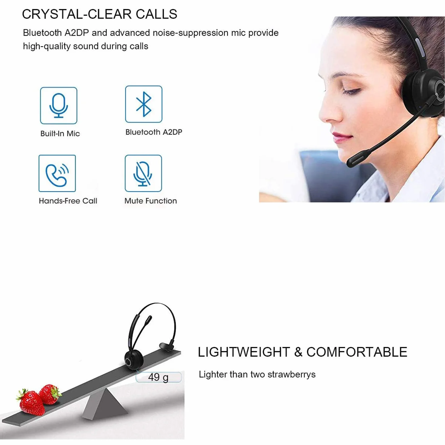 Auricolare Bluetooth per ufficio con microfono,Cuffie Bluetooth senza fili,Cuffie Bluetooth Trucker con cancellazione del rumore, auricolare vivavoce con dock di ricarica per call center, casa,PC