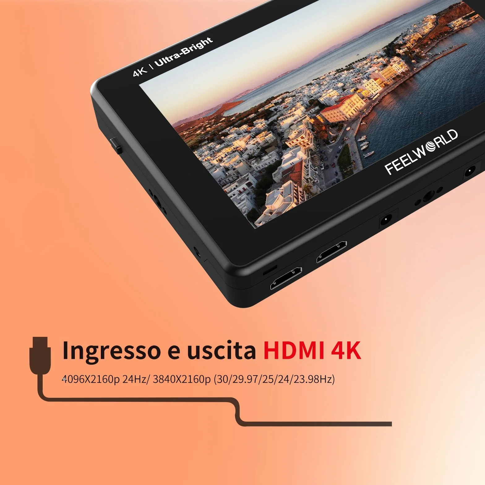 FEELWORLD LUT7 7 Pollici Monitor per Fotocamera 2200nit Touch Screen DSLR Monitor da Campo 4k 3D Lut HDMI Waveform/Sensore di luce automatico con batteria F750 e borsa