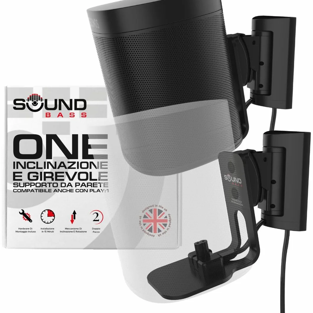 Sound bass ONE, Staffa per Montaggio a Parete, Inclinabile e Girevole, Nero, Doppio, Compatibile con ONE, ONE Gen 2, ONE SL & Play:1, Installazione Semplice, Include Kit di Montaggio
