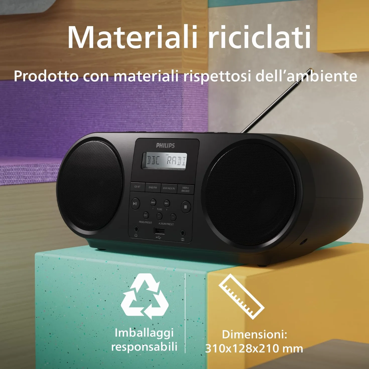 Philips TAZ6000 Lettore CD tutto in uno con radio DAB+/ FM, Bluetooth 5.4, USB, batteria/CA