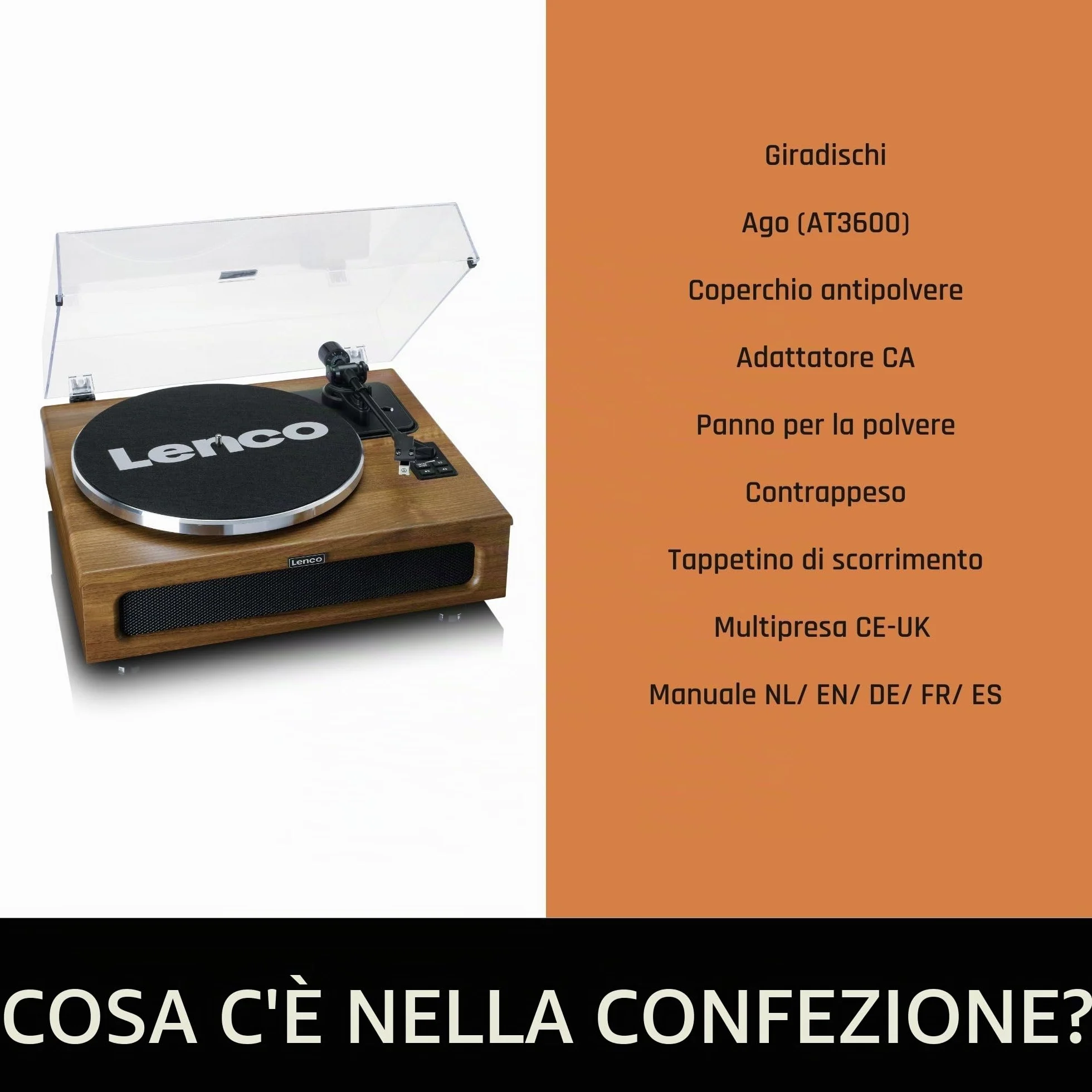 Lenco LS-410 Giradischi Bluetooth z głośnikiem 40W RMS, wzmacniaczem, RCA, AUX-in, drewniany brązowy