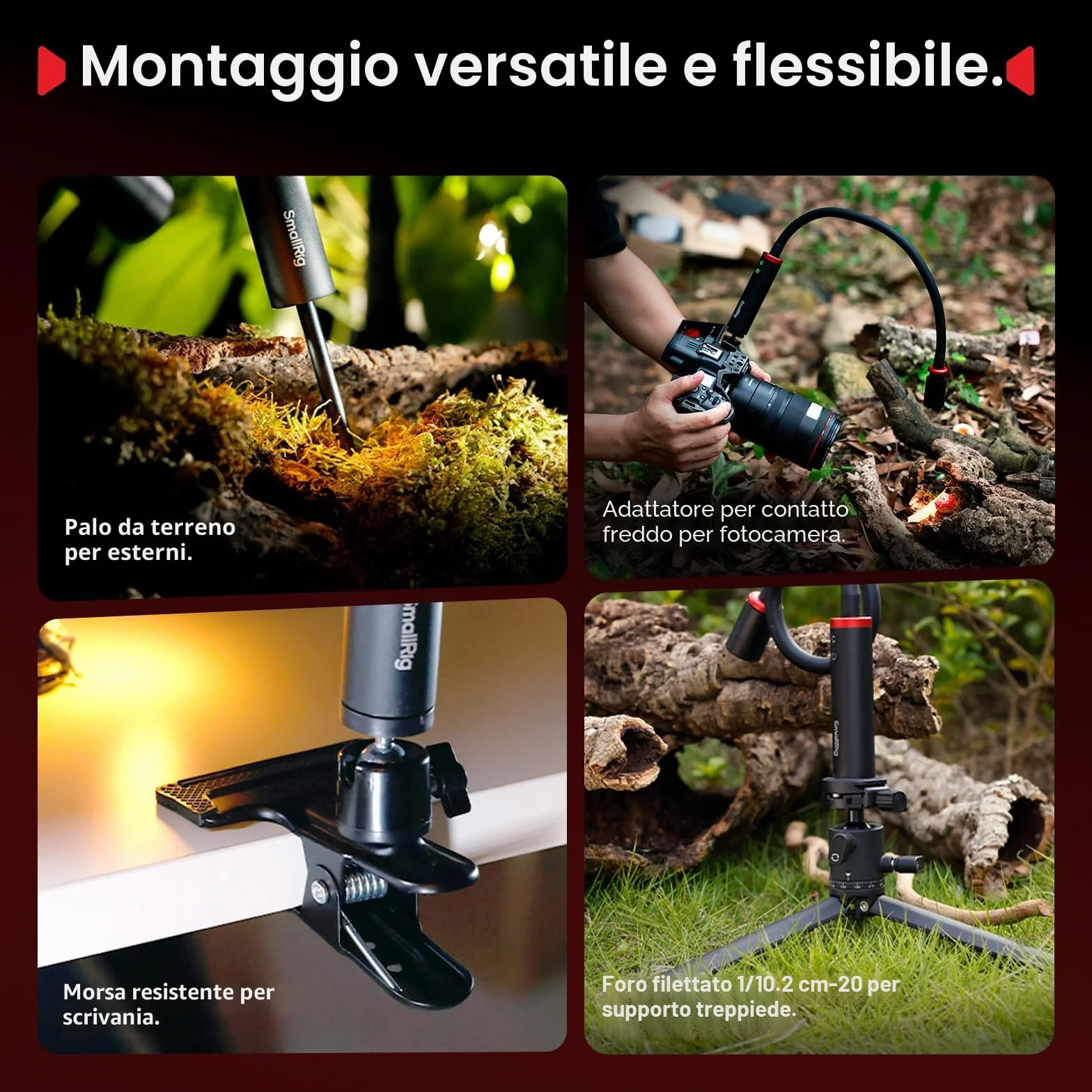 SMALLRIG RM 03 Luce LED per Macrofotografia, Angolo del Fascio Regolabile, 5 Colori 2200K-6500K, Braccio Luce Macro per Fotocamera con Adattatore per Slitta a Contatto Freddo, Impermeabile IP54-5480