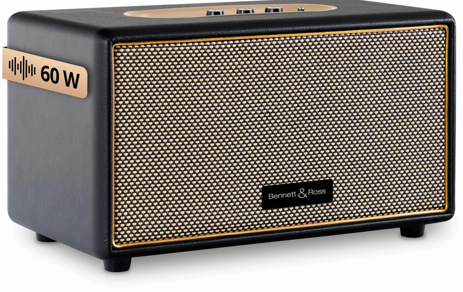 Bennett & Ross BB-860BK Blackmore altoparlante bluetooth retrò in pelle - Altoparlante vintage da 2x 30 W - Speaker ingresso USB con lettore MP3 - Jack da 3,5 mm e ingresso Aux - Cassa nero