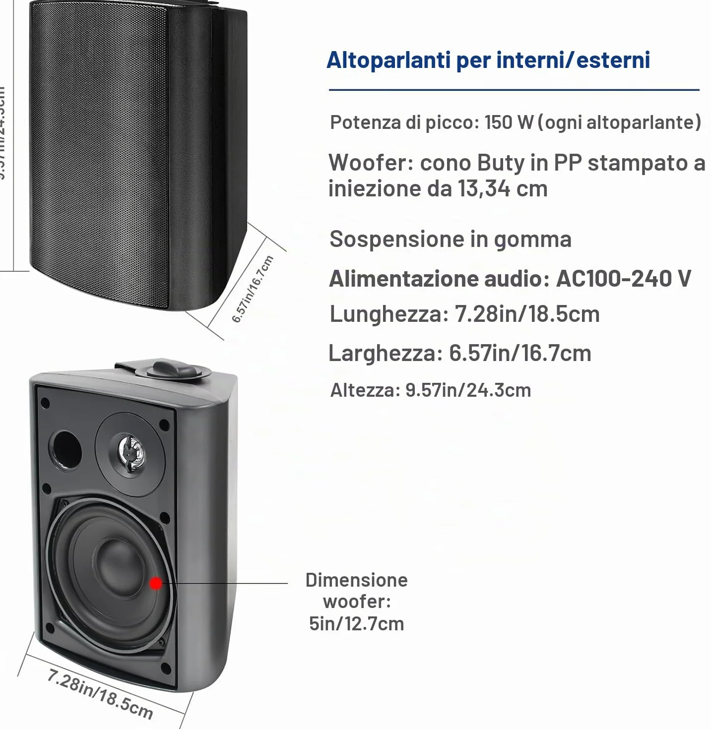 STUDIOFINIX Altoparlanti 5,25 pollici 600 watt Bluetooth per interni ed esterni