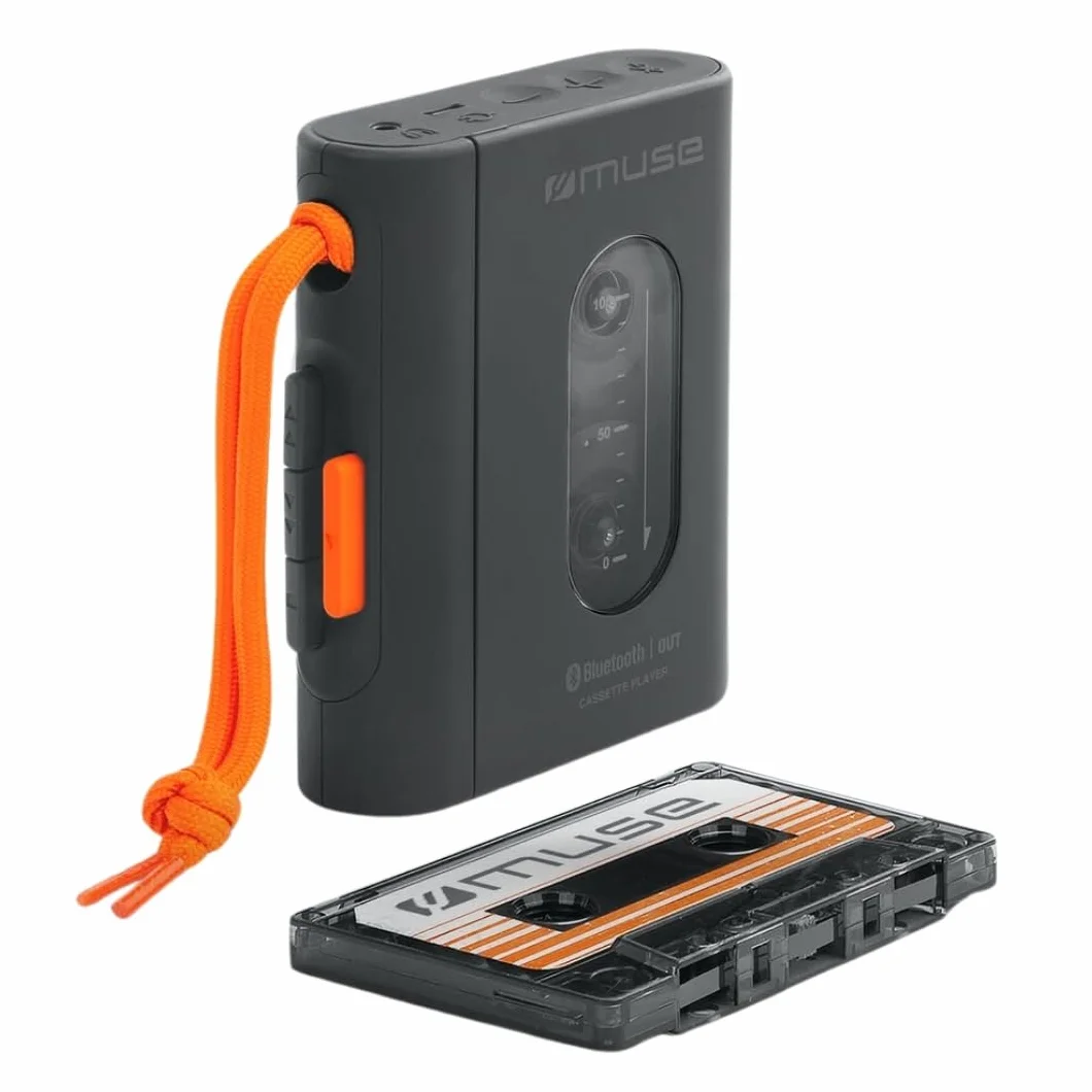 MUSE Lettore cassette portatile con jack per cuffie, ricarica USB-C, nero